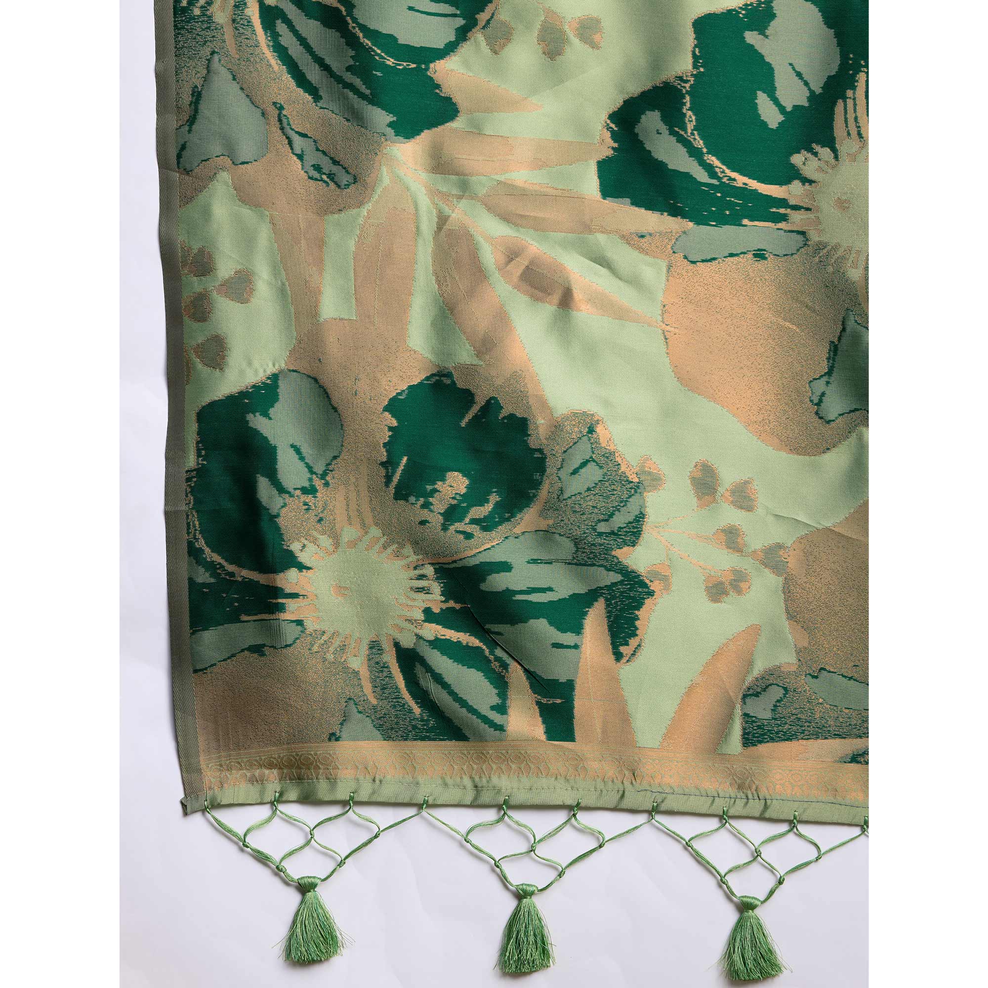 Green Floral Woven Banarasi Silk Saree