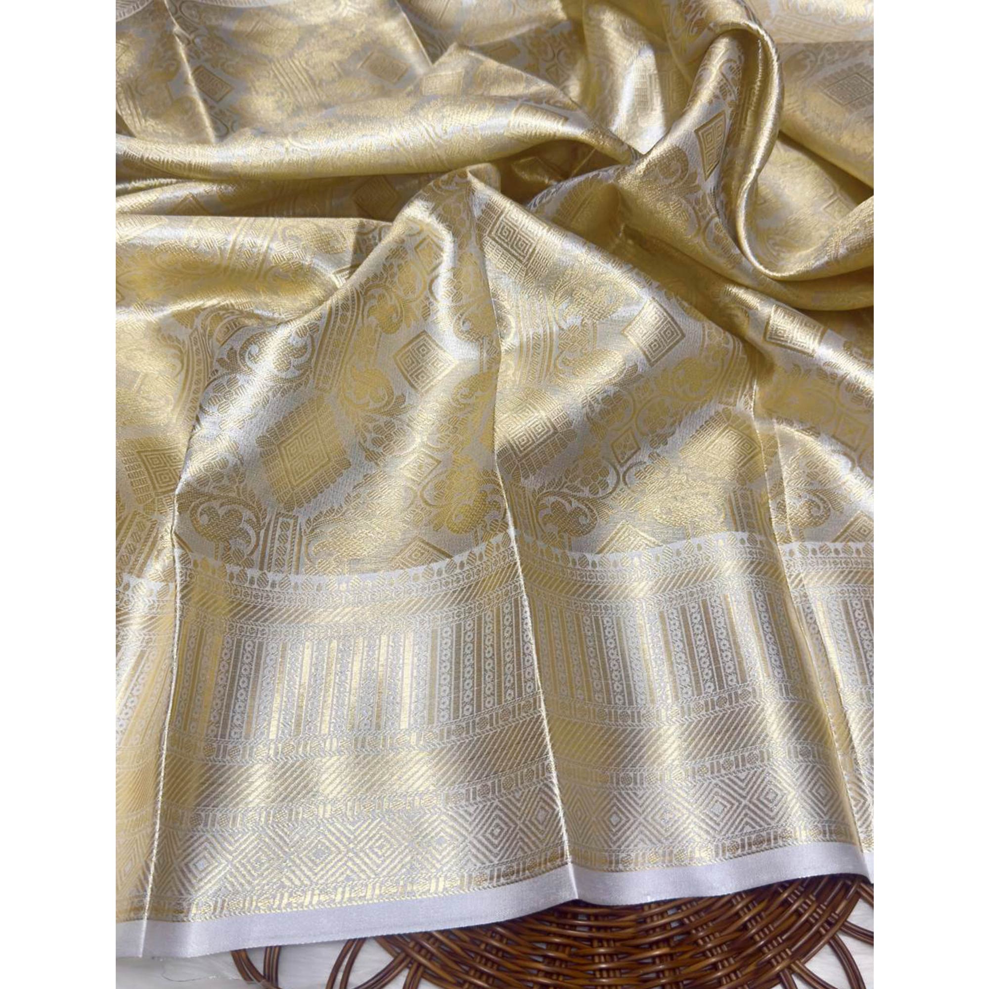 Handloom Banarasi Golden Tissue Silk Saree Adorned with Intricate Traditional Patterns