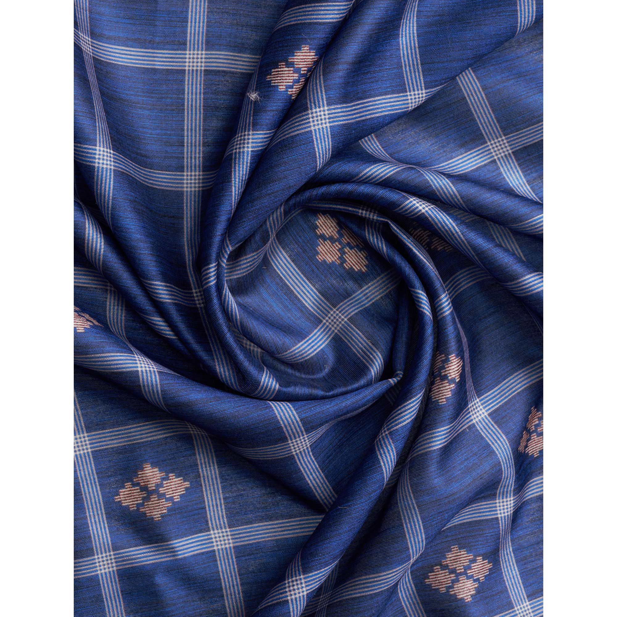 Blue Digital Printed Cotton Silk Saree With Tassels