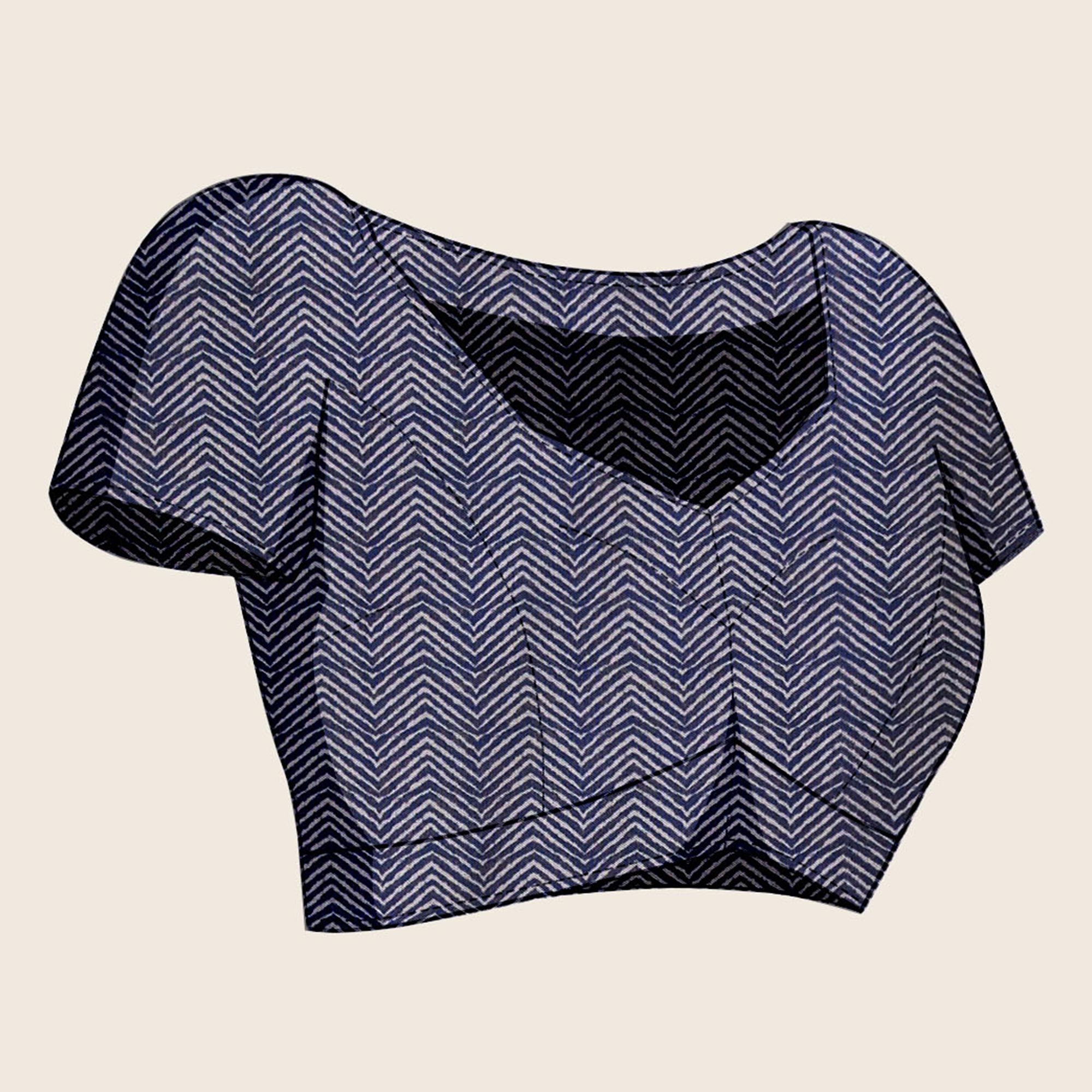 Blue Digital Printed Cotton Silk Saree With Border