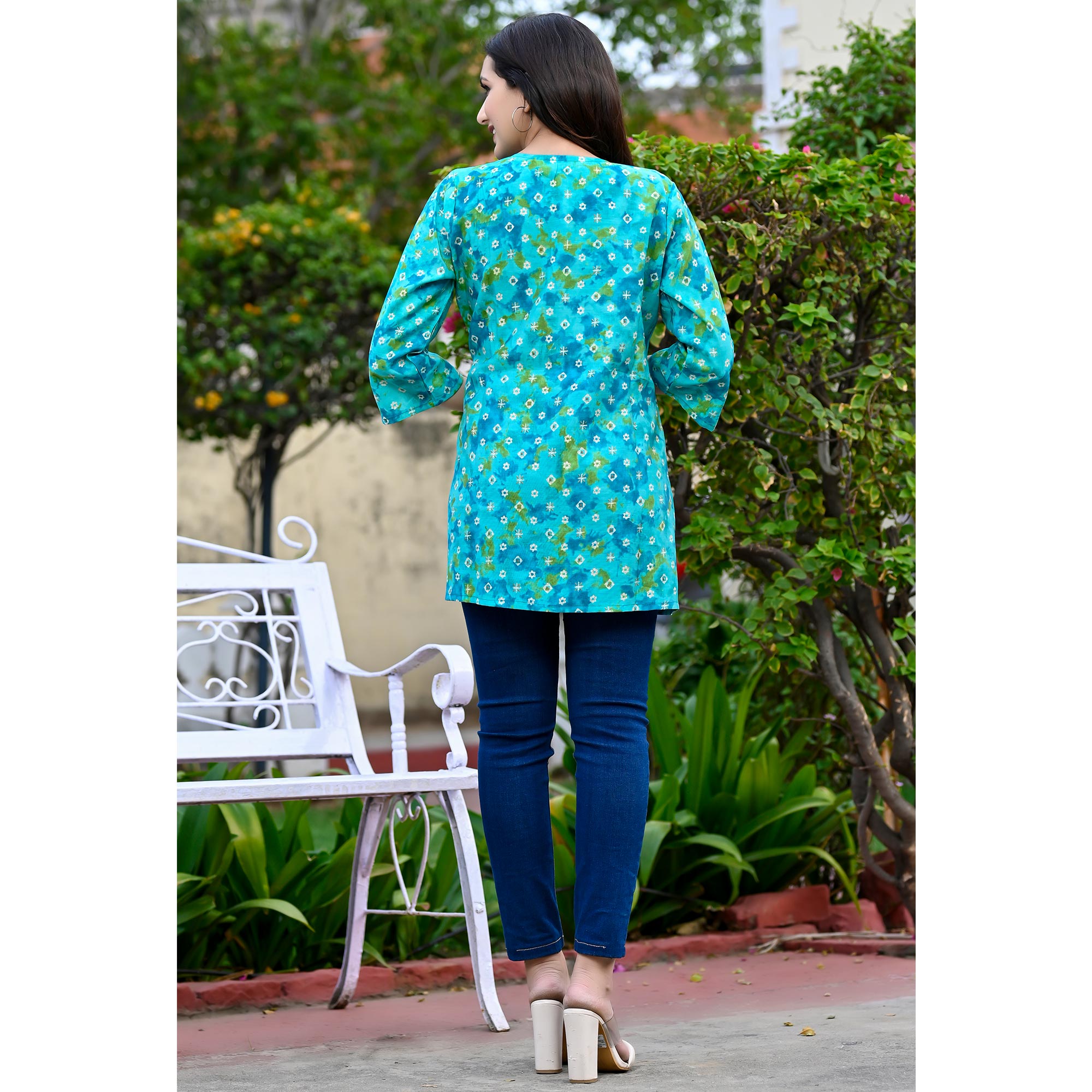 Turquoise Printed Chanderi Top