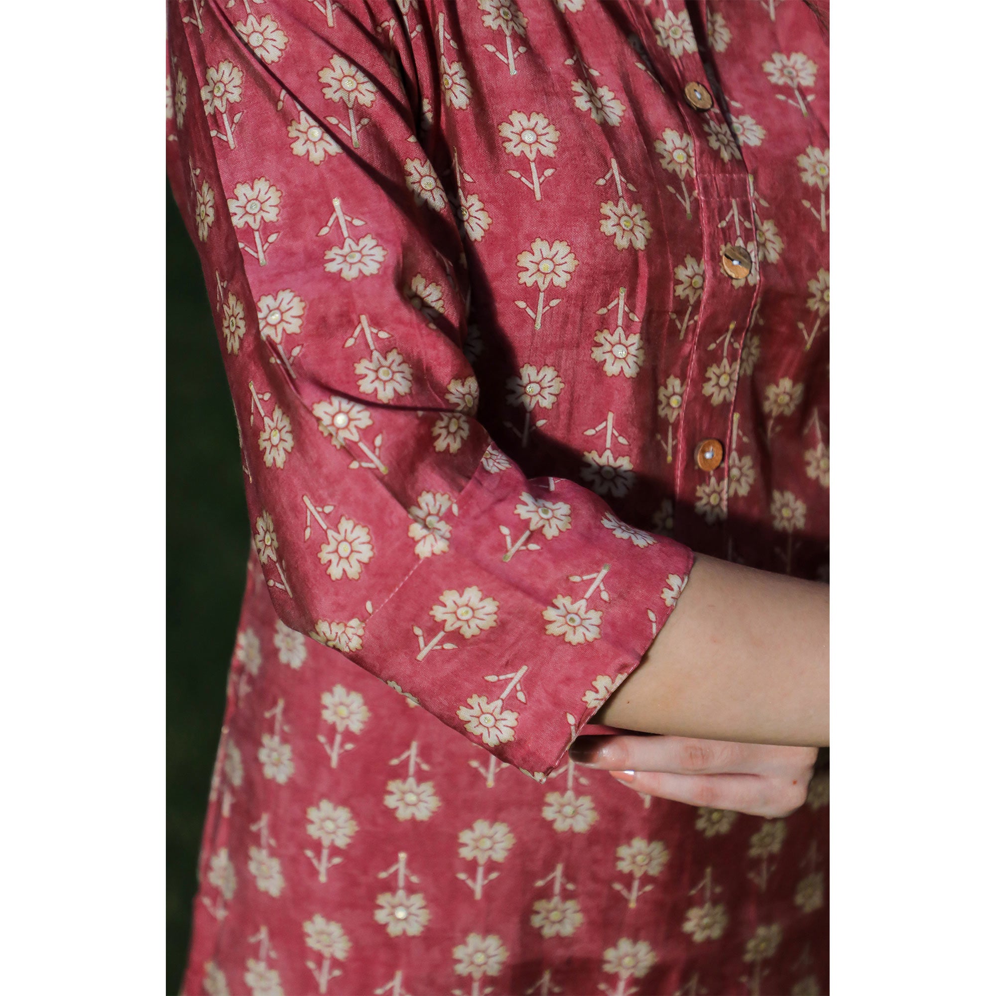 Pink Floral Foil Printed Chanderi Top