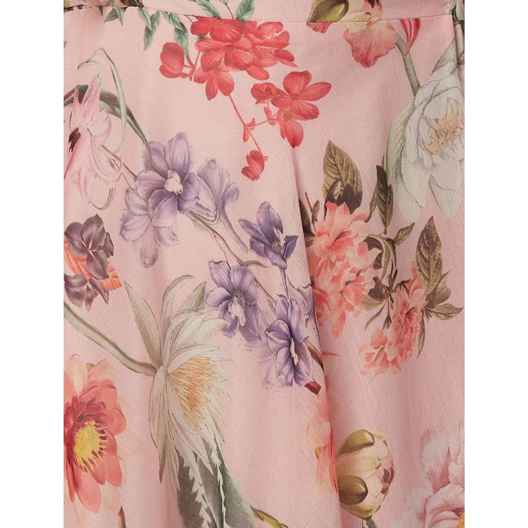 Peach Floral Printed A-Line Chiffon Dress