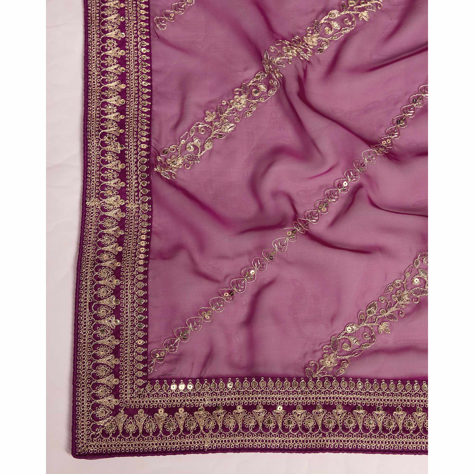 Purple Floral Sequins Embroidered Organza Saree
