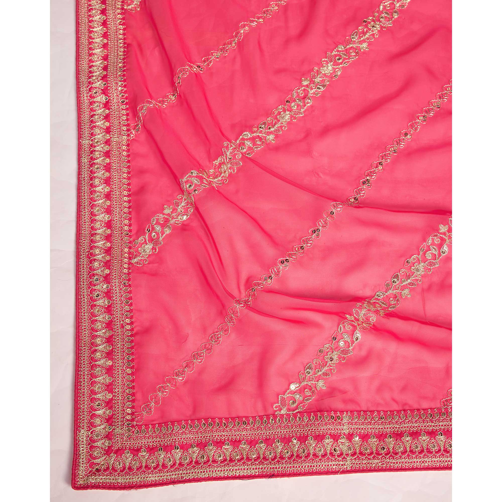 Pink Floral Sequins Embroidered Organza Saree