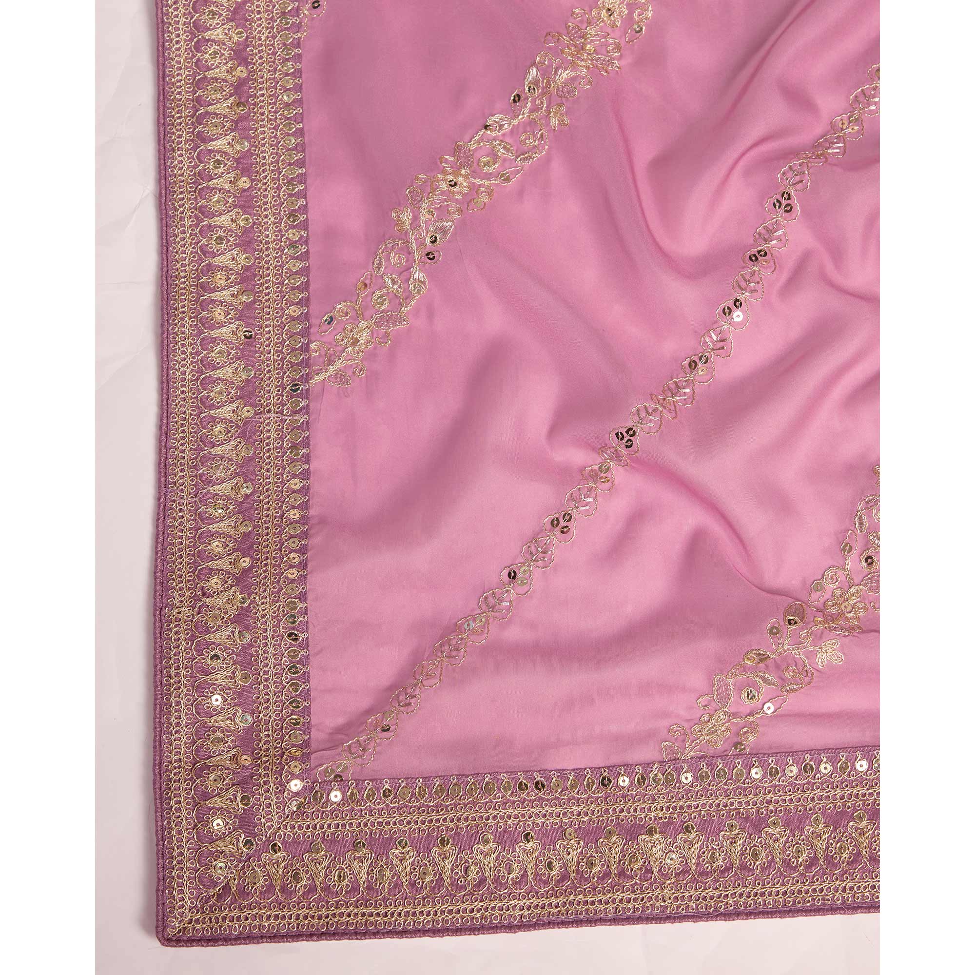 Pink Floral Sequins Embroidered Organza Saree