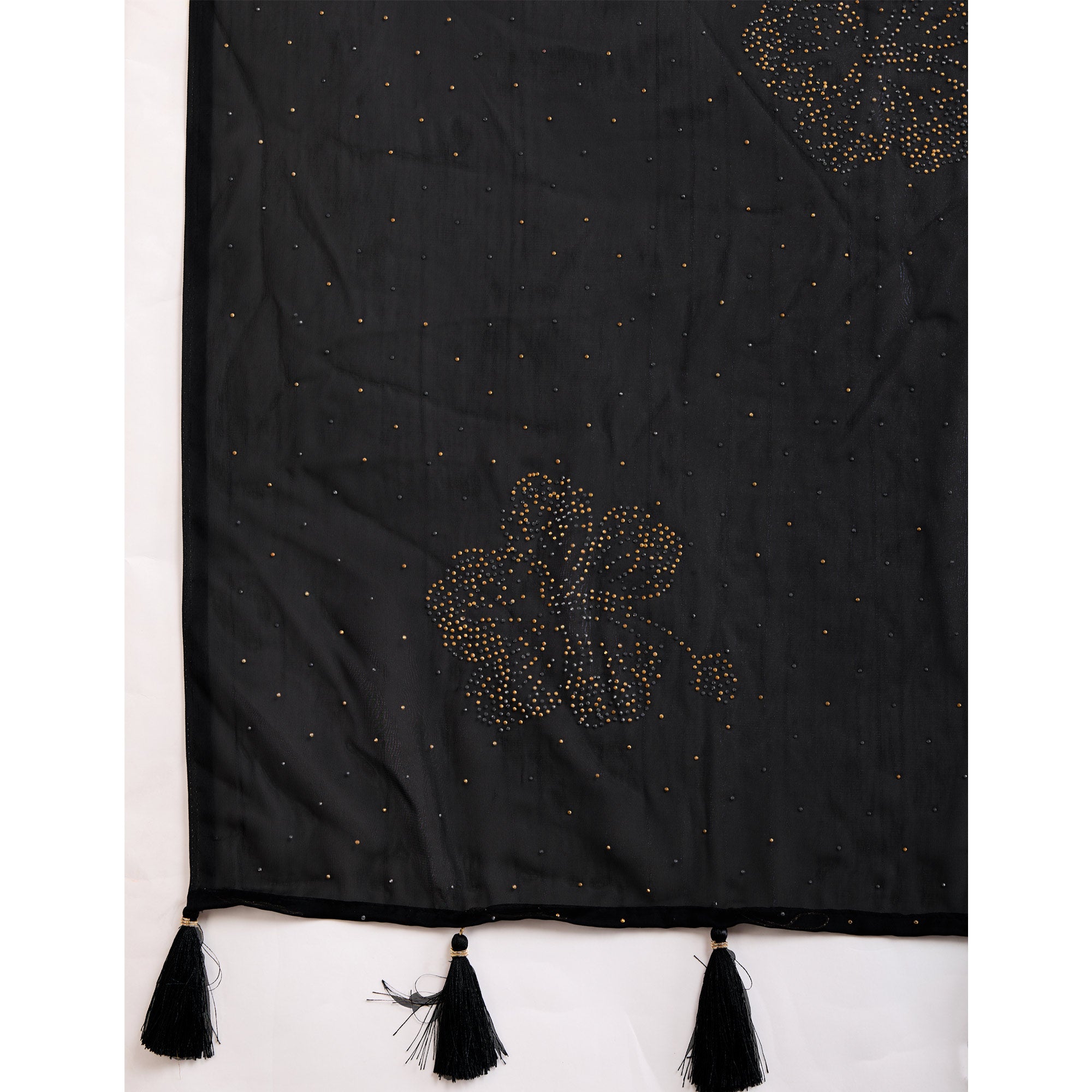 Black Floral Swarovski Work Rangoli Art Silk Ready To Wear Saree