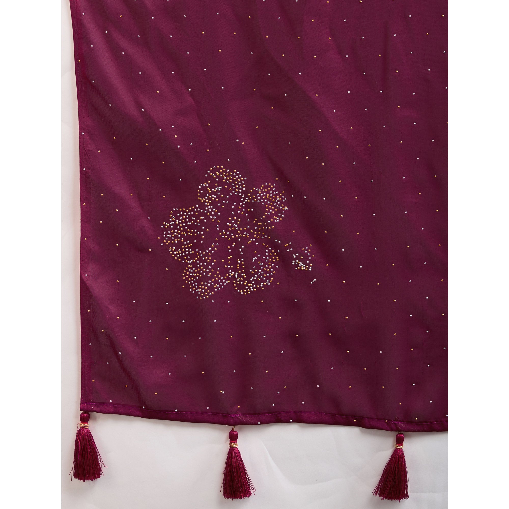 Wine Floral Swarovski Work Rangoli Art Silk Ready To Wear Saree