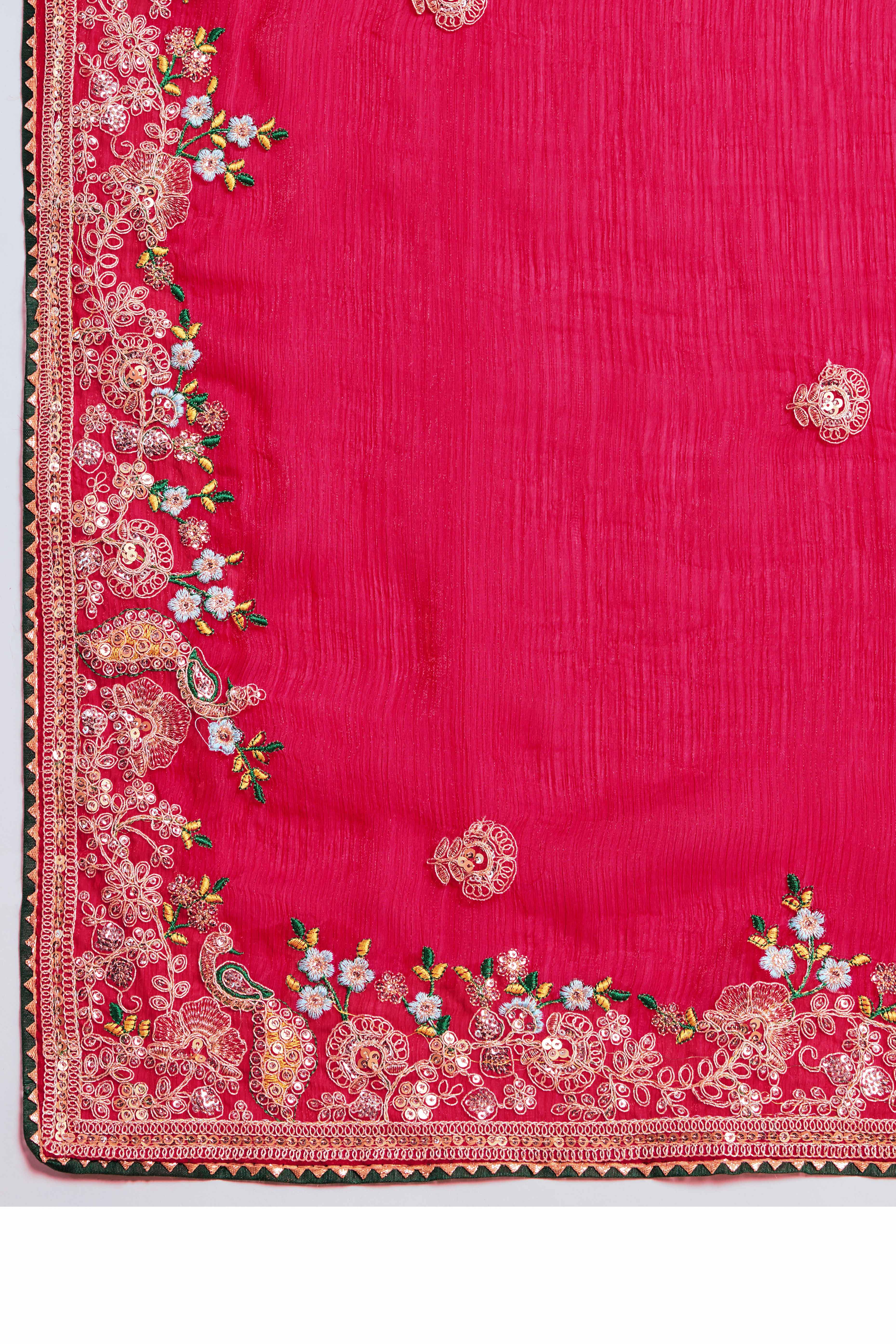 Pink Chiffon Saree With intricate Floral Cording Embroidery & Shimmering Sequins Work