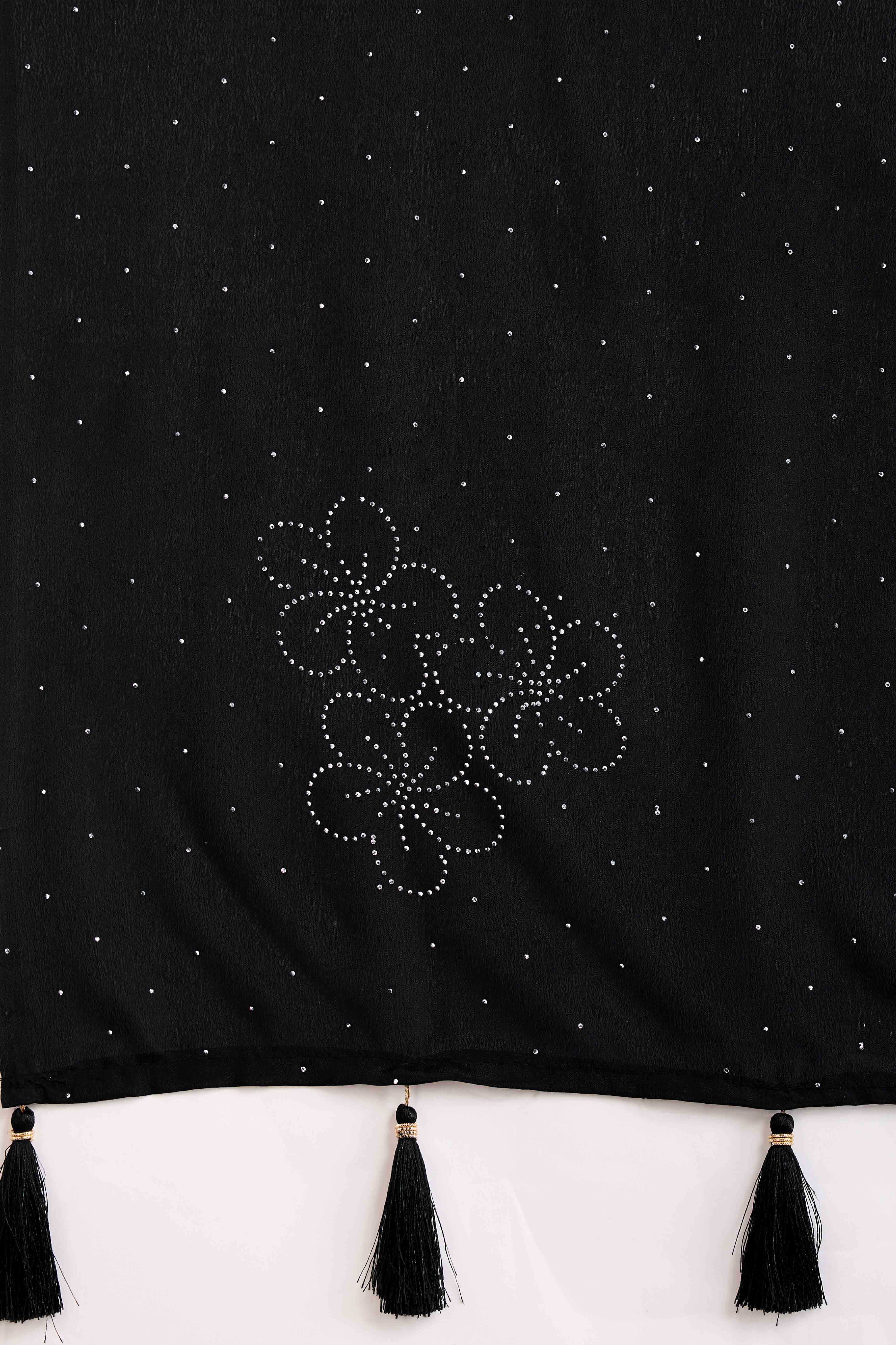 Black Floral Swarovski Work Rangoli Art Silk Ready To Wear Saree