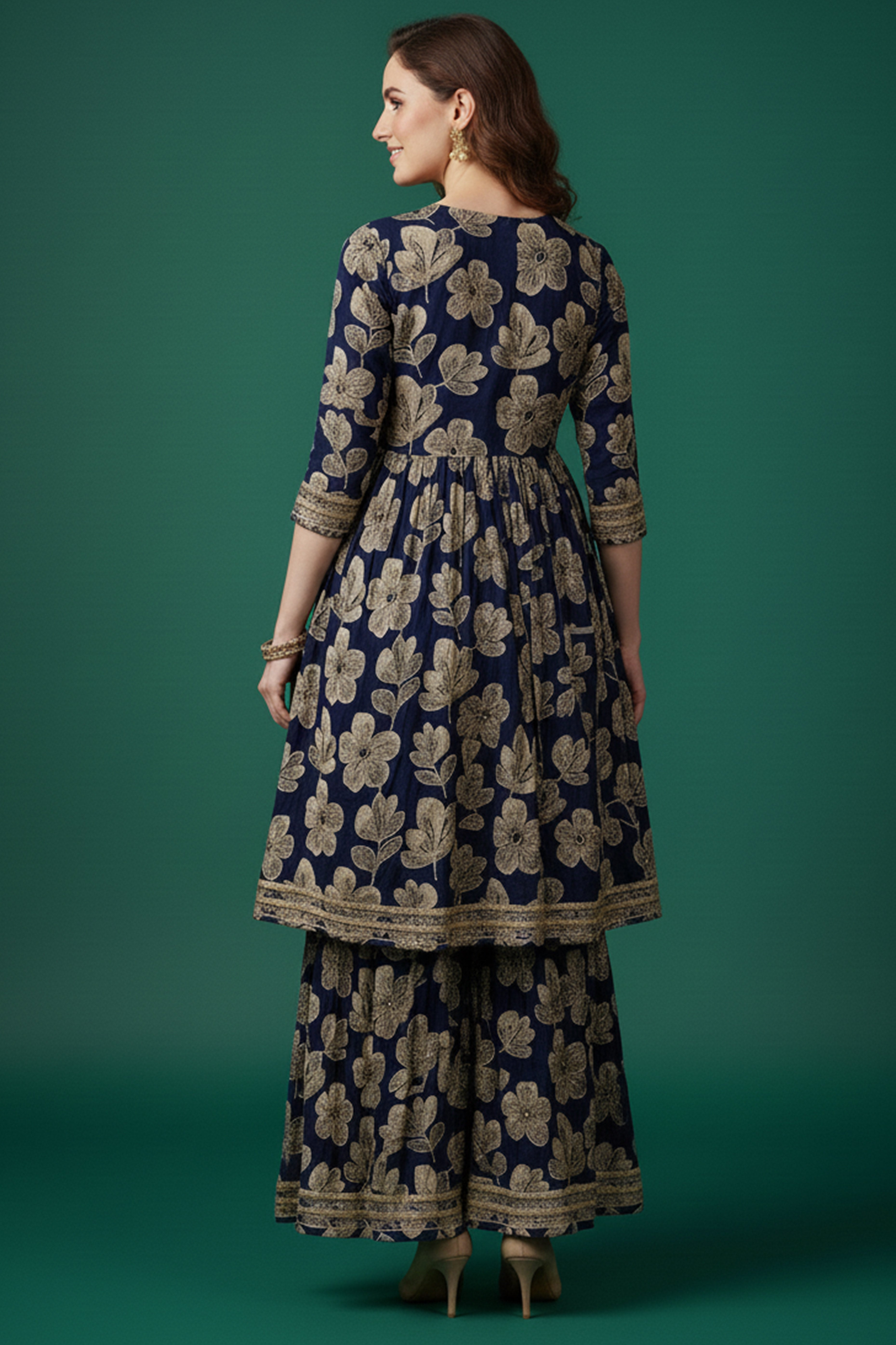 Blue Floral Printed Chinon Alia Cut Salwar Suit