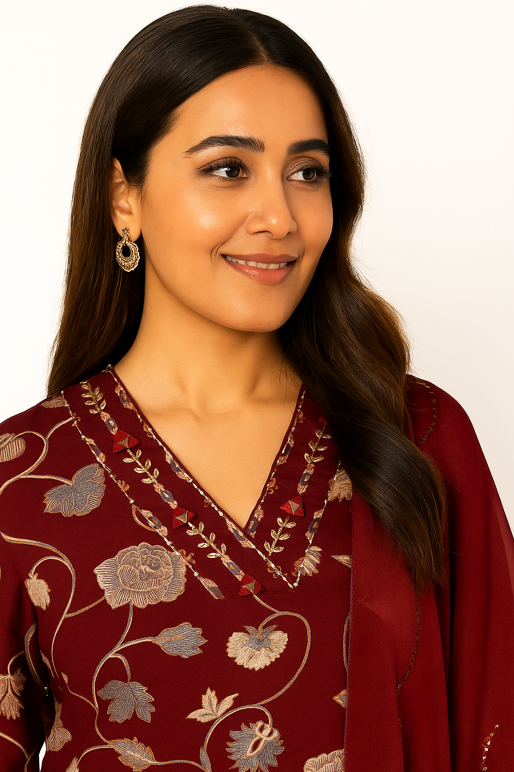 Maroon Floral Printed Rayon Straight Salwar Suit