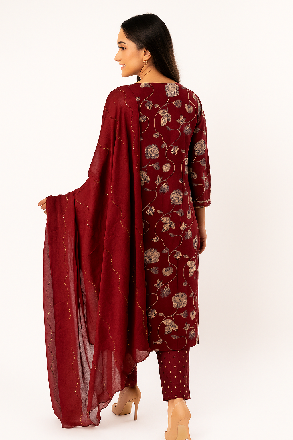 Maroon Floral Printed Rayon Straight Salwar Suit