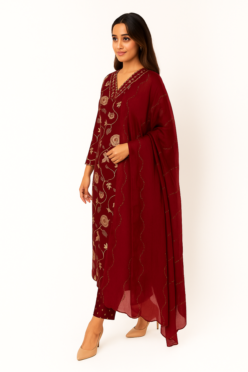 Maroon Floral Printed Rayon Straight Salwar Suit