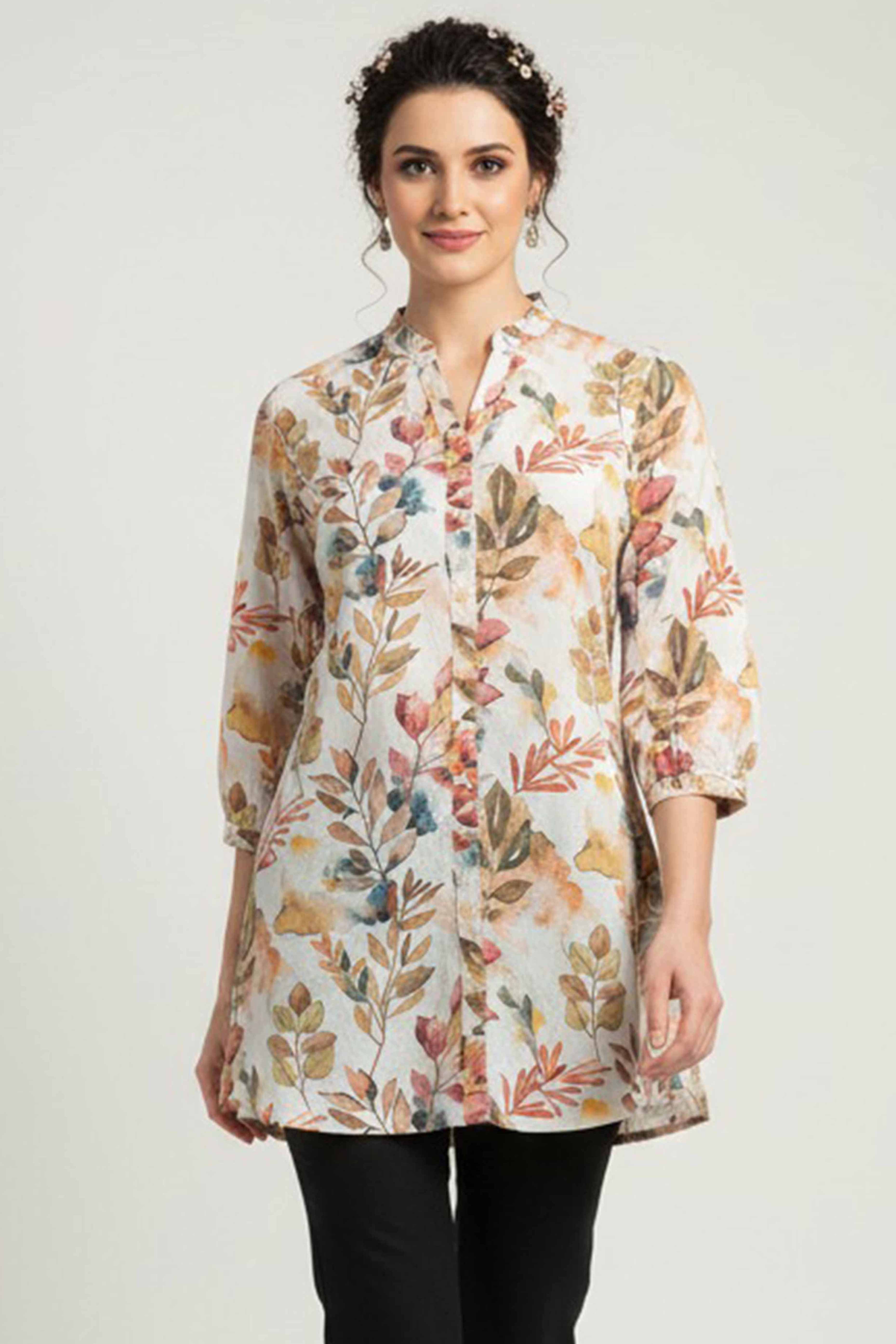 Offwhite Floral Printed Pure Cotton Top