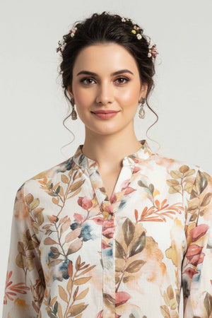 Offwhite Floral Printed Pure Cotton Top