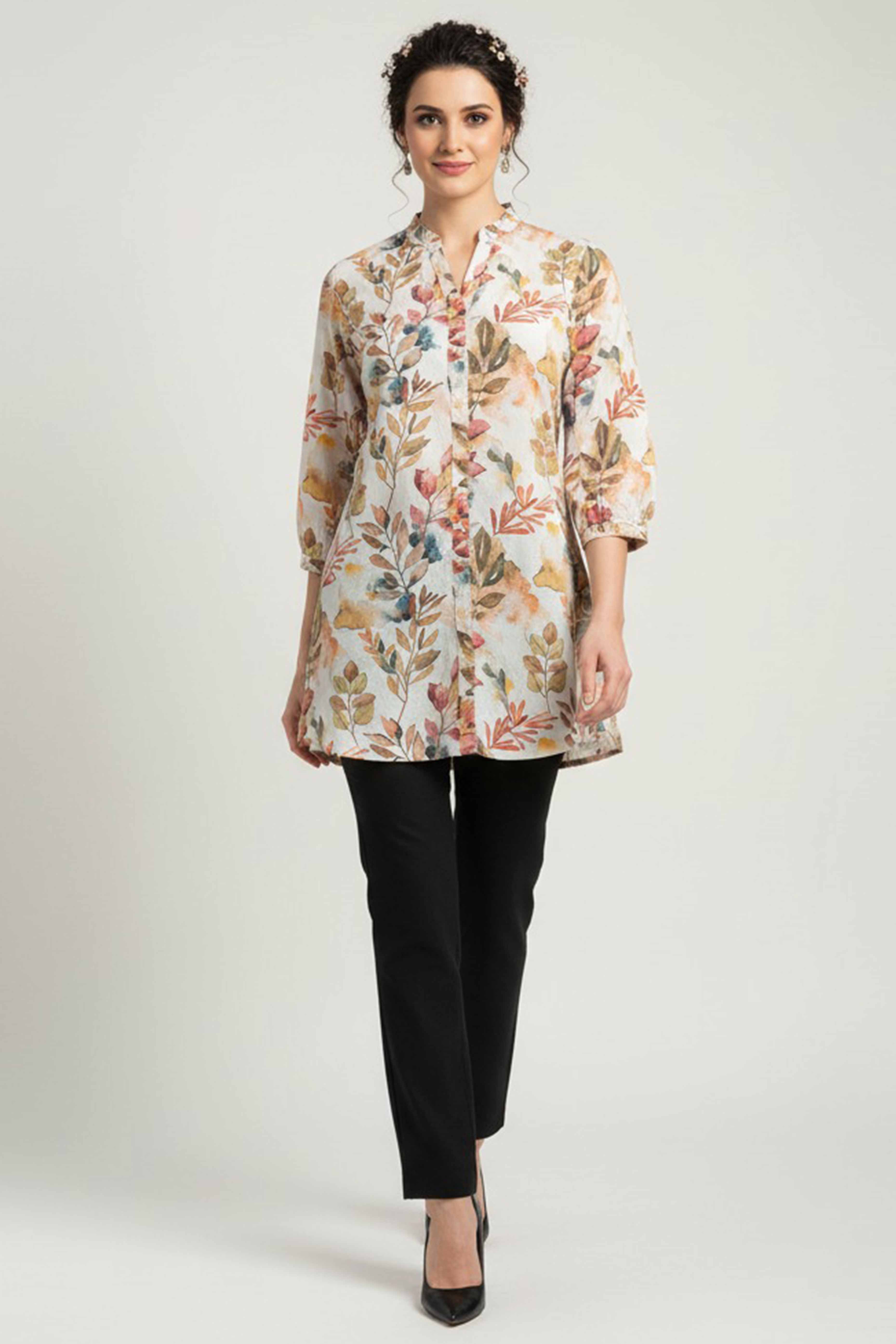 Offwhite Floral Printed Pure Cotton Top
