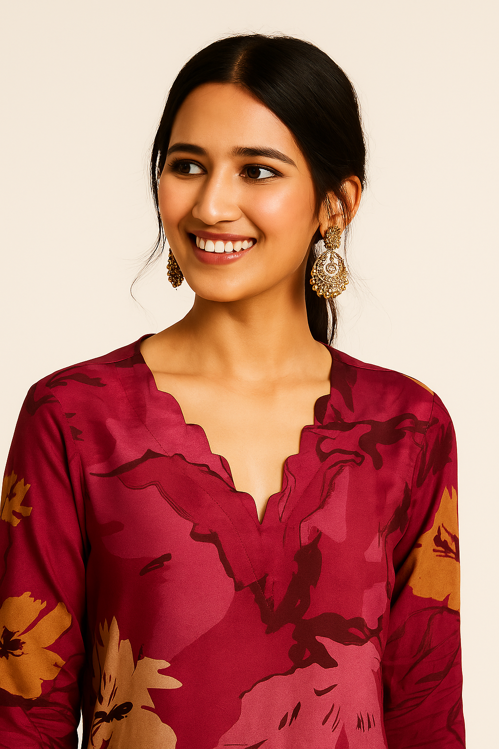 Plum Pink Floral Printed Muslin Straight Co-Ord Set
