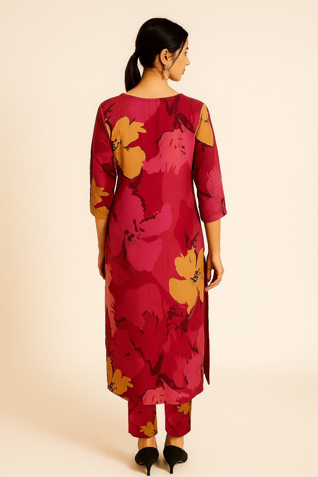 Plum Pink Floral Printed Muslin Straight Co-Ord Set