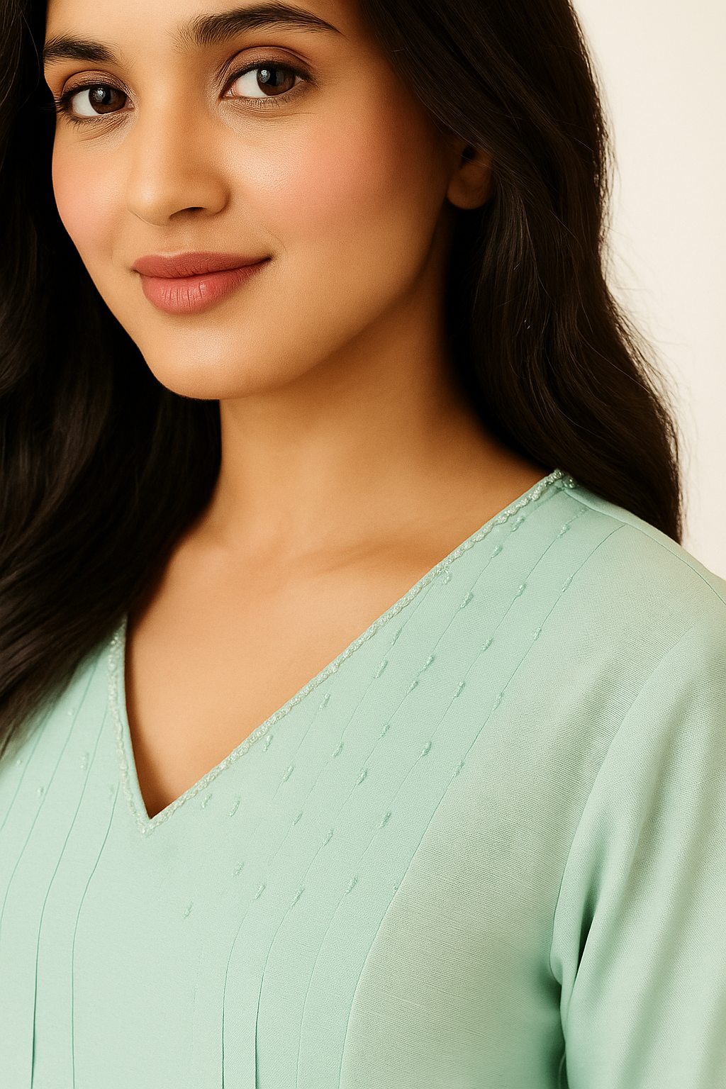 Sea Green Floral Embroidered Pure Cotton Top Bottom Set