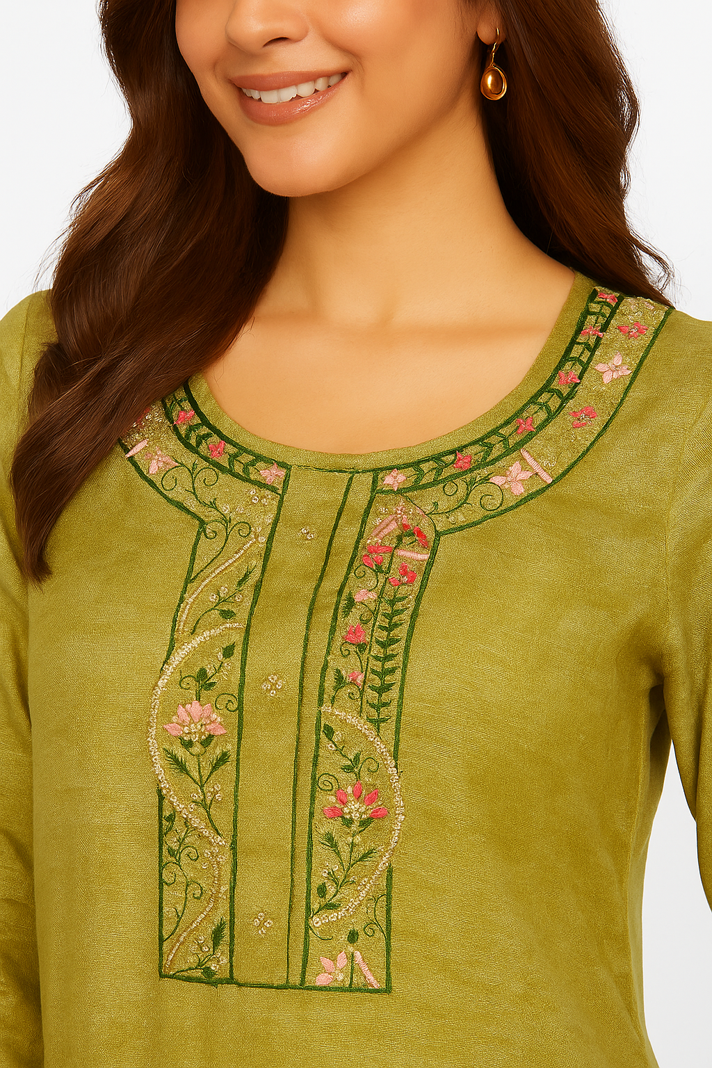 Light Green Floral Embroidered Shimmer Straight Salwar Suit