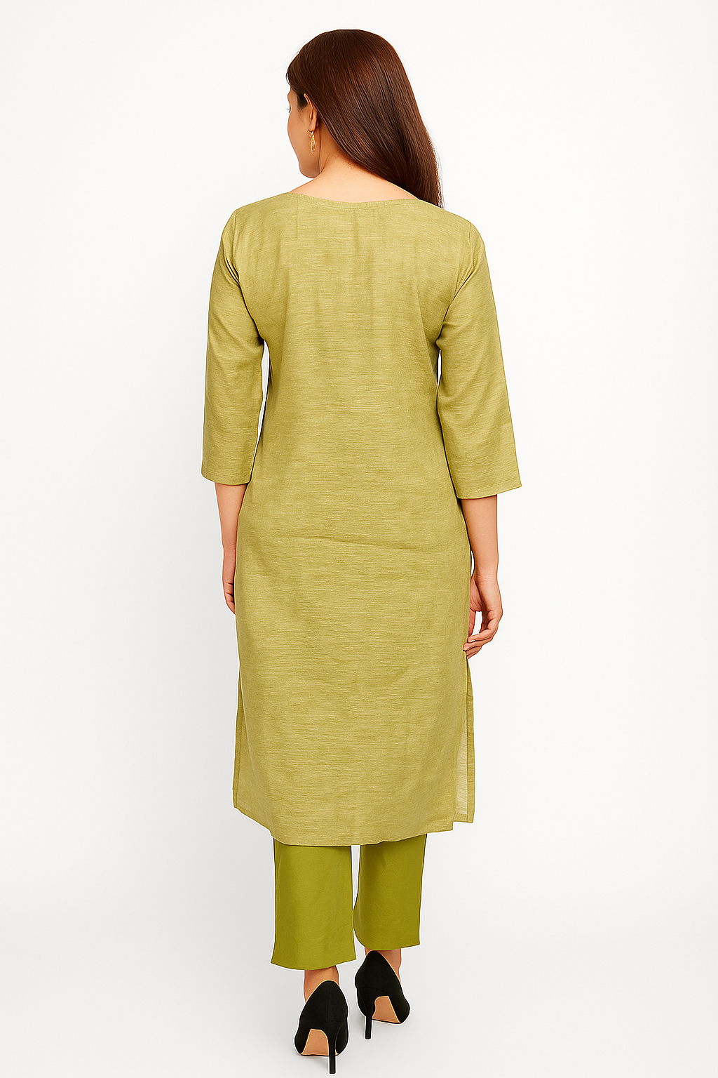 Light Green Floral Embroidered Shimmer Straight Salwar Suit