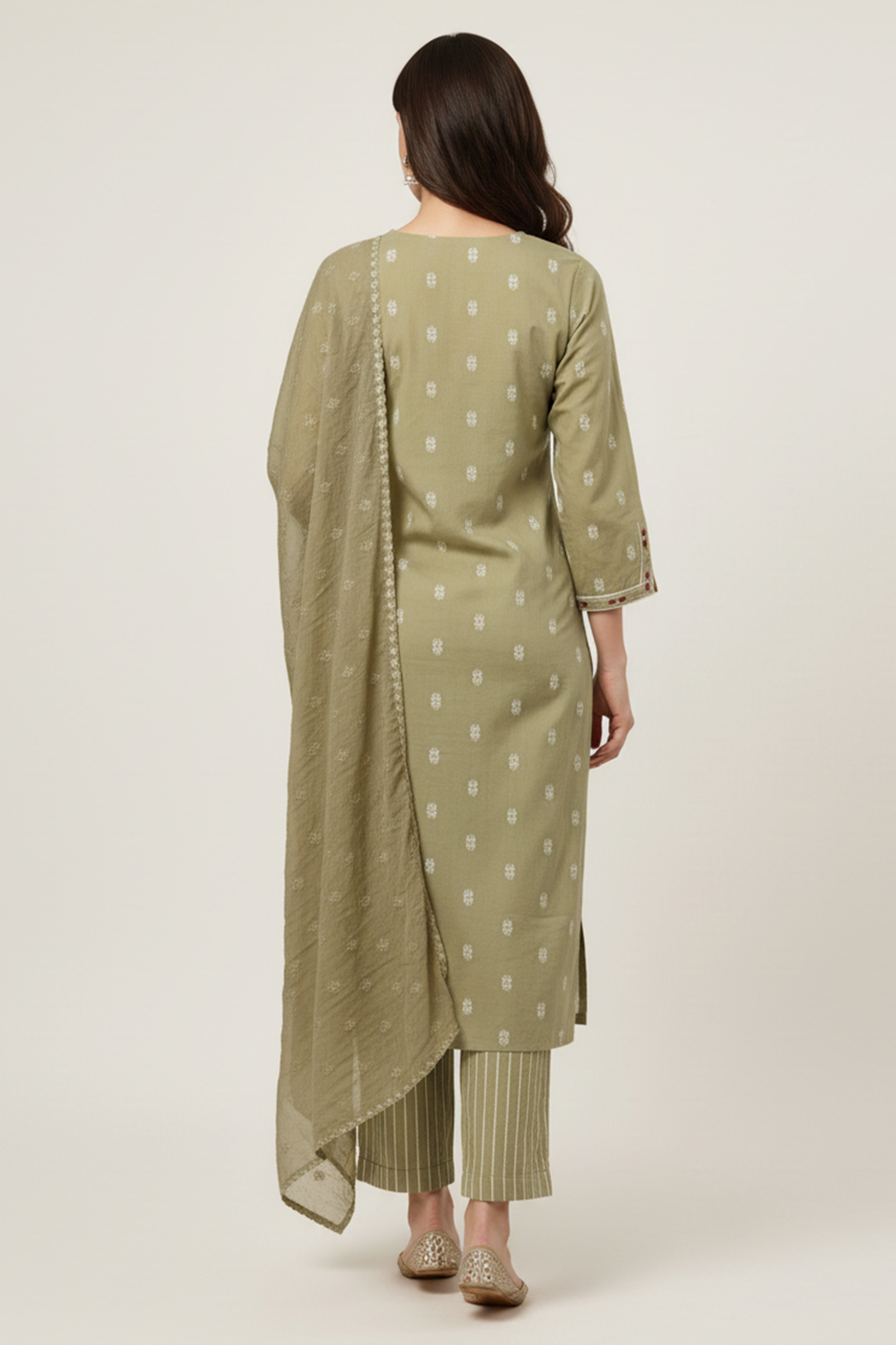 Green Pure Cotton Straight Suit with Handloom Weaving