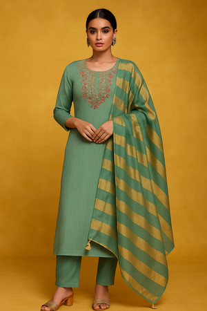 Green Shimmer Rinkal Style Suit with Beads and Stone Hand Embellishments