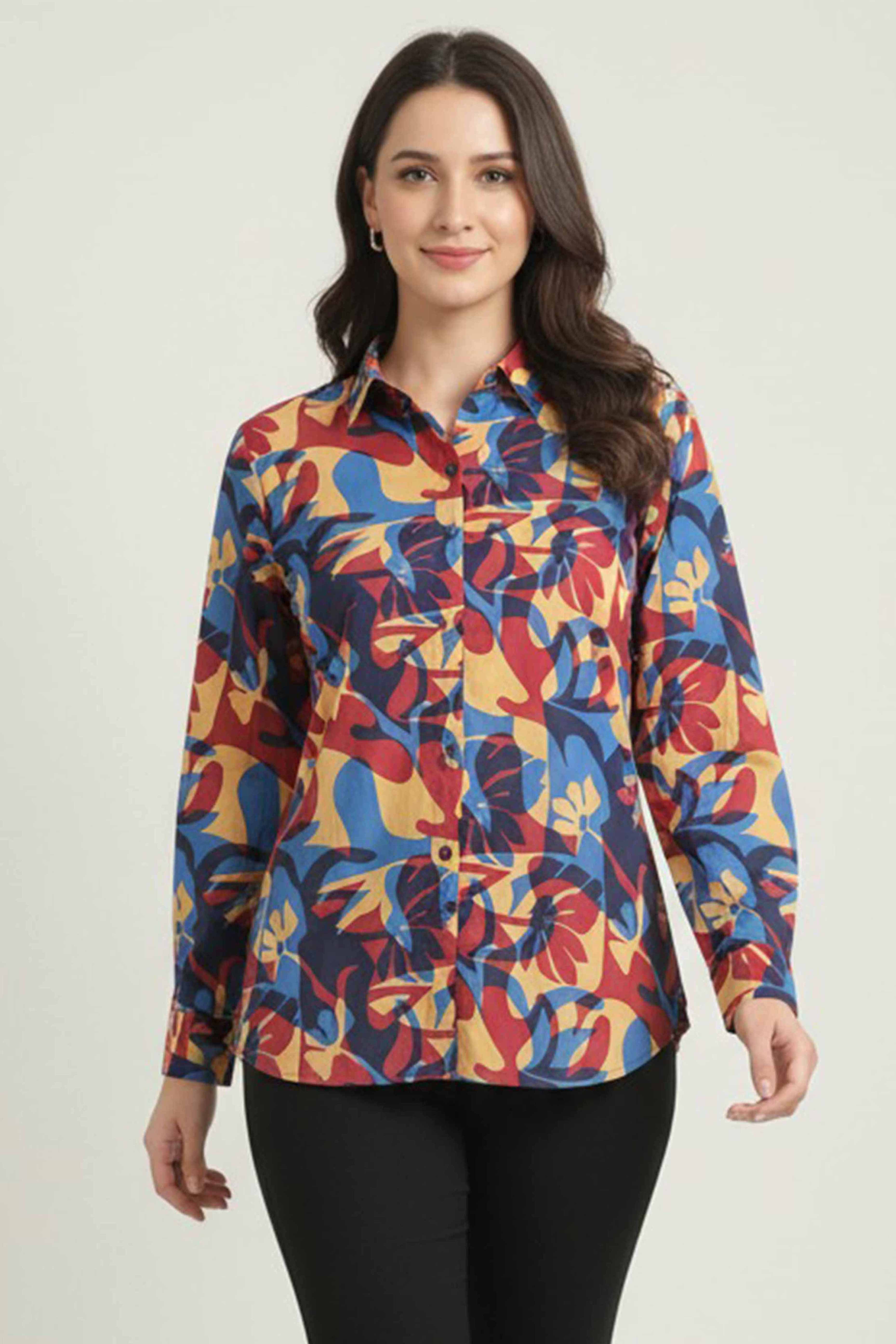Blue Abstract Printed Pure Cotton Top