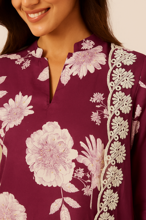 Elegant Purple Pure Cotton Salwar Suit with Floral Prints