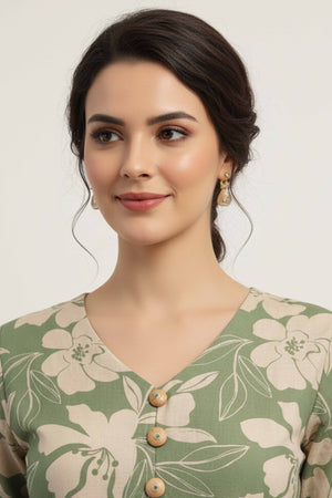 Floral Whisper Green Cotton Flex A-Line Cut Co-Ord Set