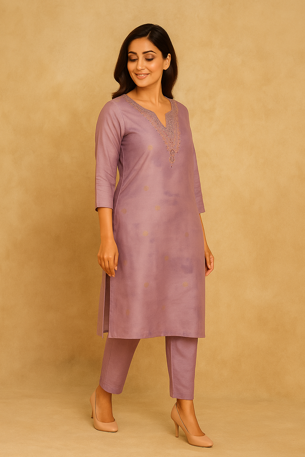 Lavender Floral Embroidered Salwar Suit Adorned With Delicate Beads Work On Shimmer