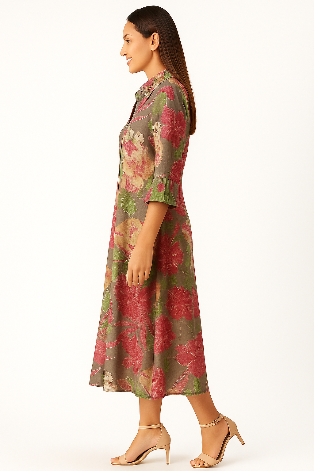 Multicolor Floral Printed Dress Kurti in Soft Muslin with Foil Finish Highlights