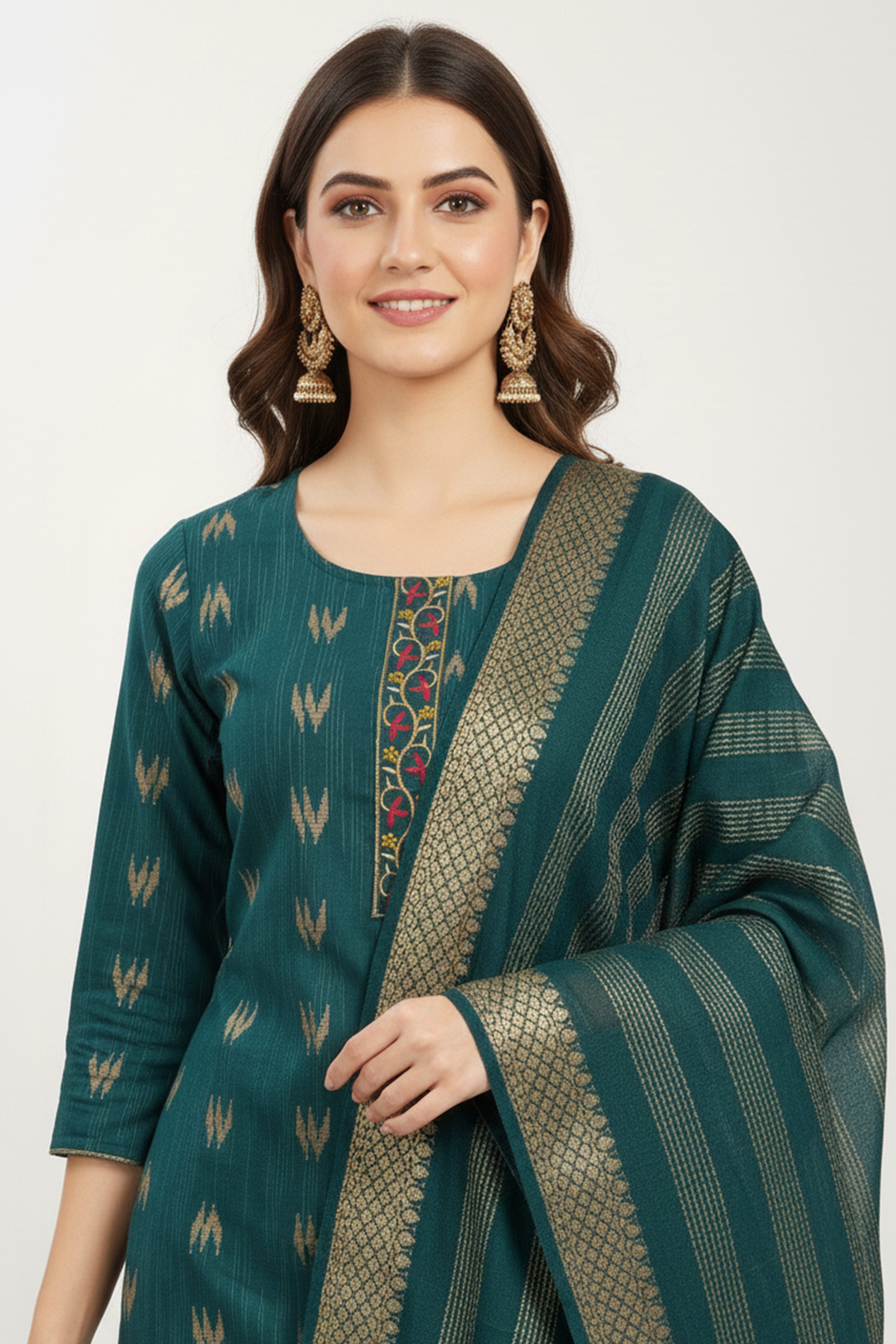 Morpich Blue Handwoven Cotton Straight Suit with Embroidery & Zari Work