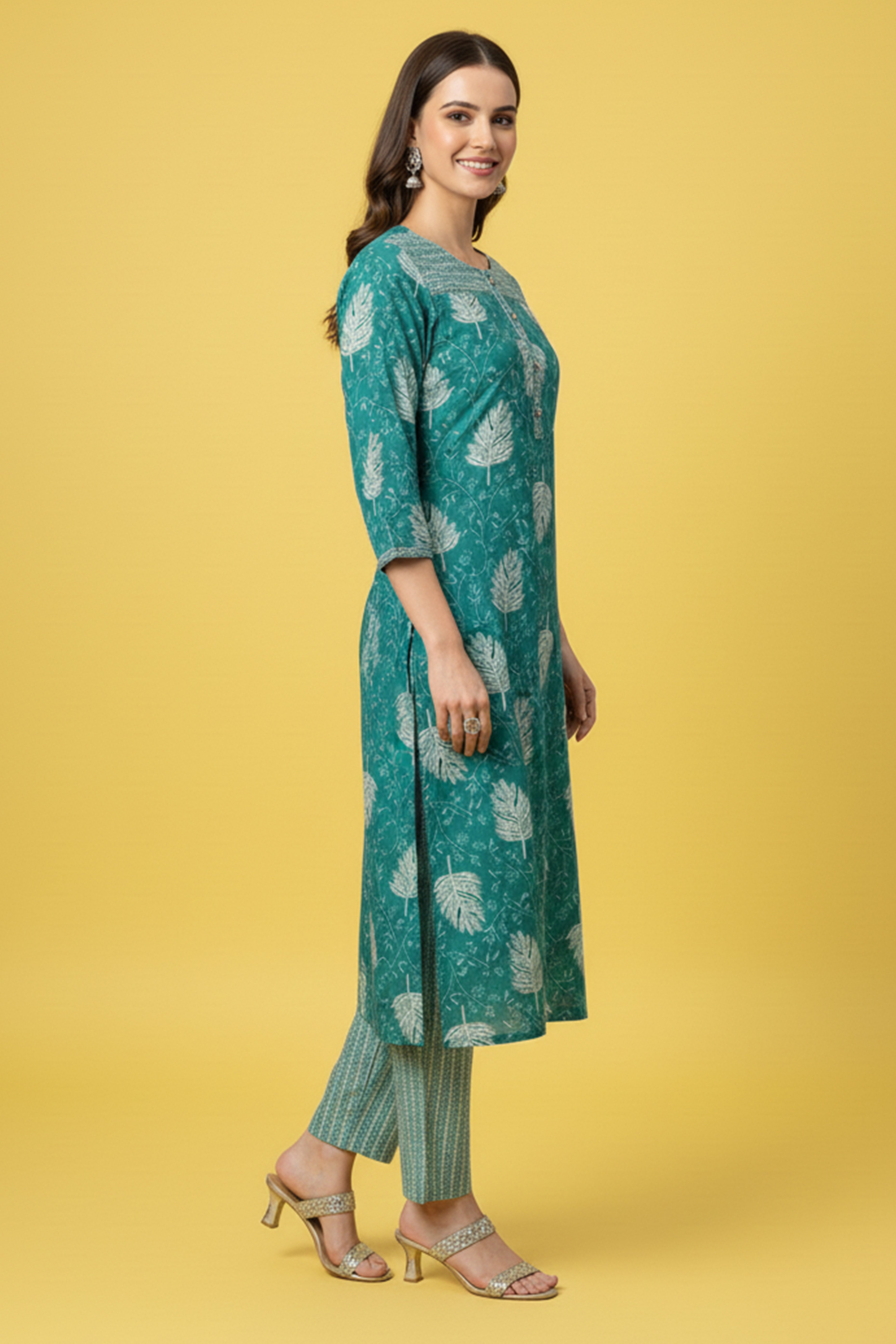 Sky Blue Rayon Straight Suit Set with Subtle Floral Motifs Crafted in Breathable Capsule Rayon