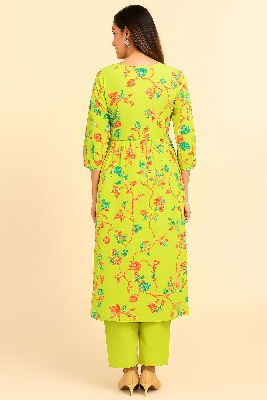 Light Green Pure Mulmul Cotton Salwar Suit with Delicate Floral Prints and Neckline Handwork