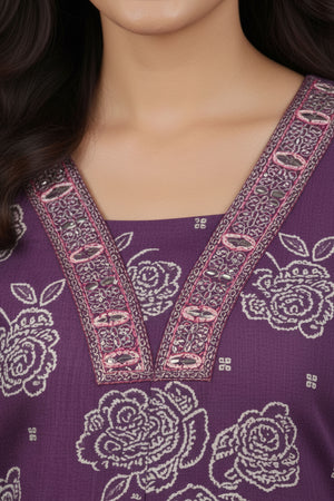 Purple Pure Cotton Flex Top Bottom Suit Set Featuring Bandhani Design