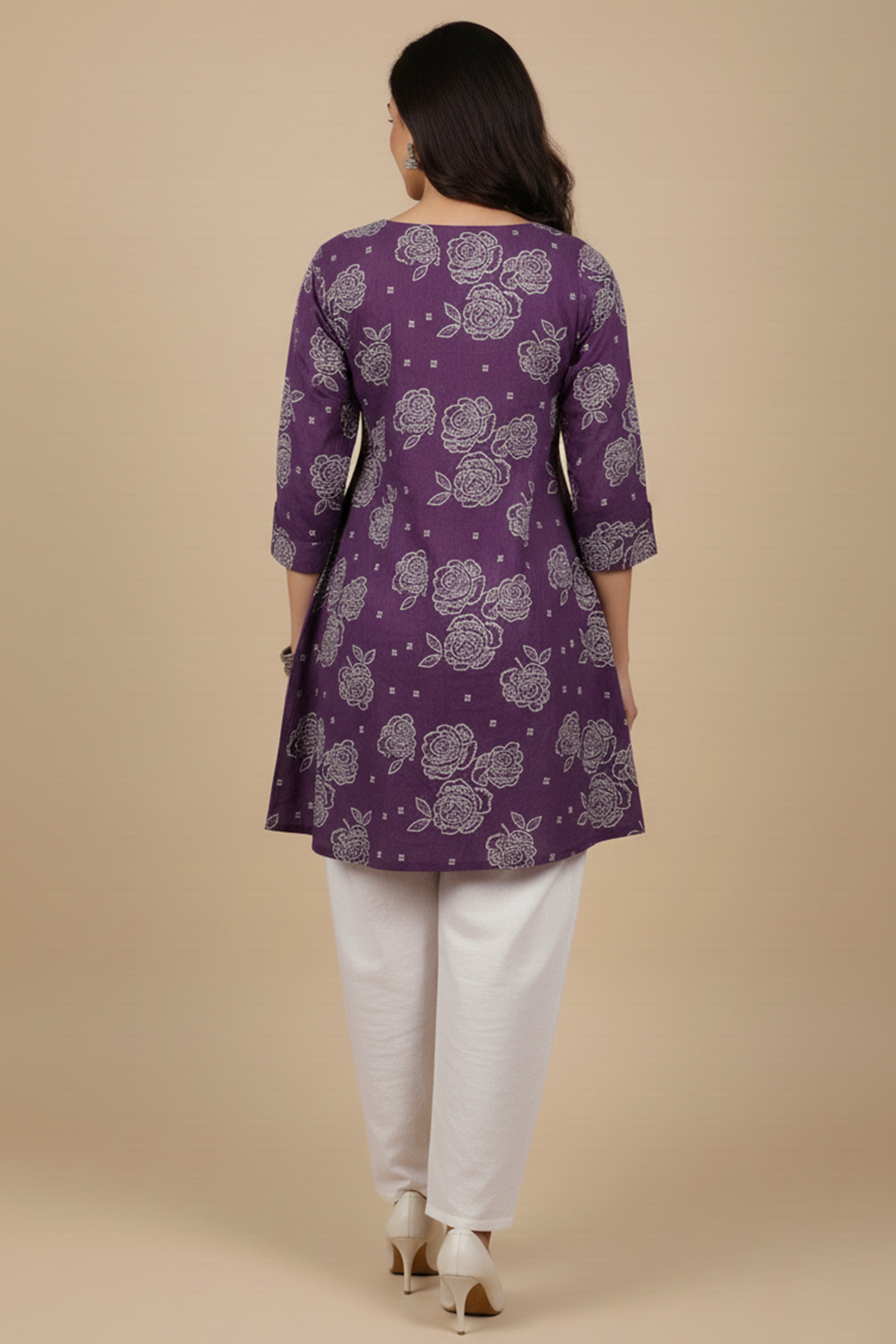 Purple Pure Cotton Flex Top Bottom Suit Set Featuring Bandhani Design
