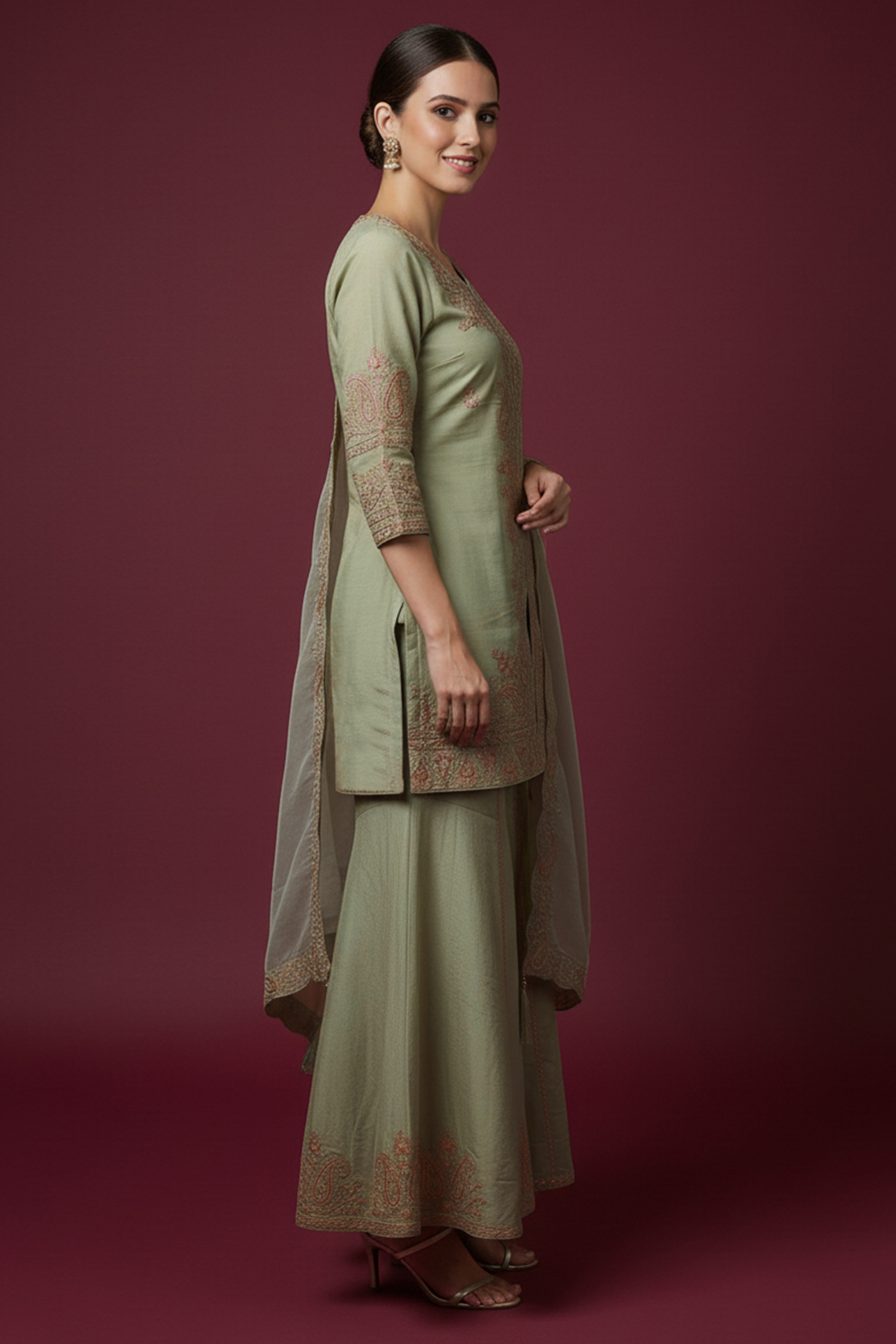 Pista Green Heavy Thread Embroidered Chanderi Silk Suit for Festive & Party Wear