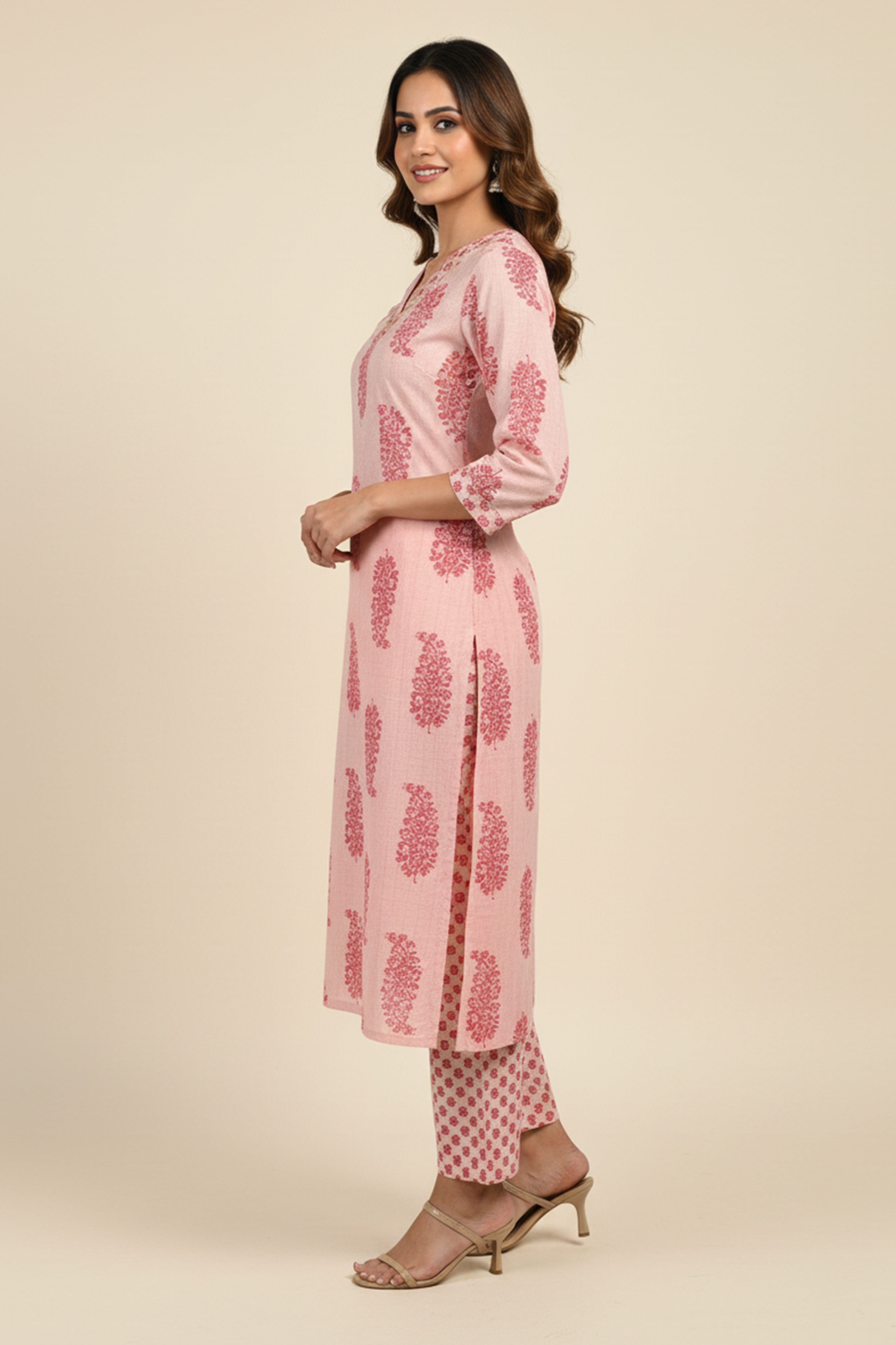 Chic Reddish Pink Straight Cut Salwar Suit Embellished With Sequin Embroidery & Intricate Prints
