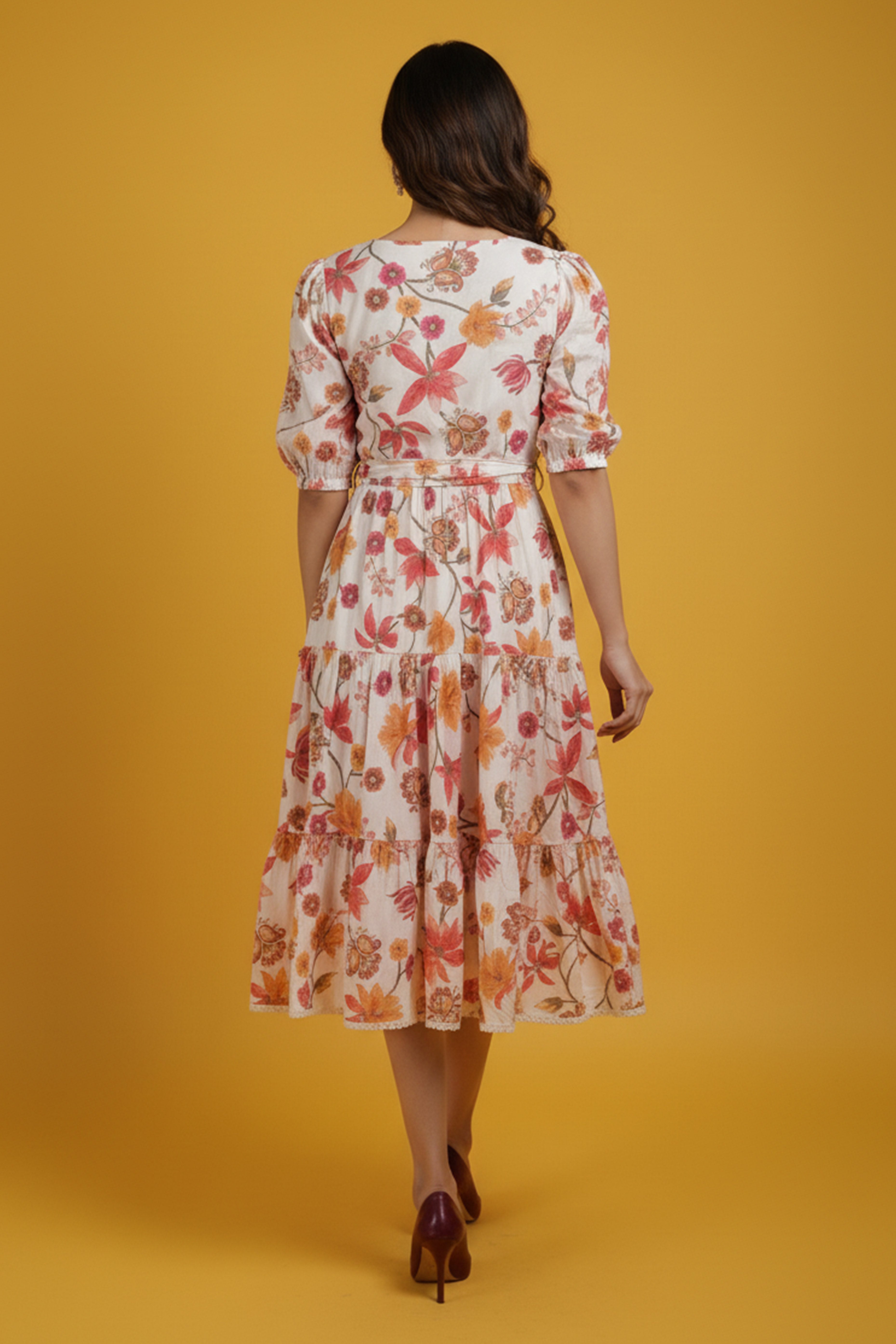 Trendy White Pure Cotton Maxi Dress Featuring Delicate Floral Prints