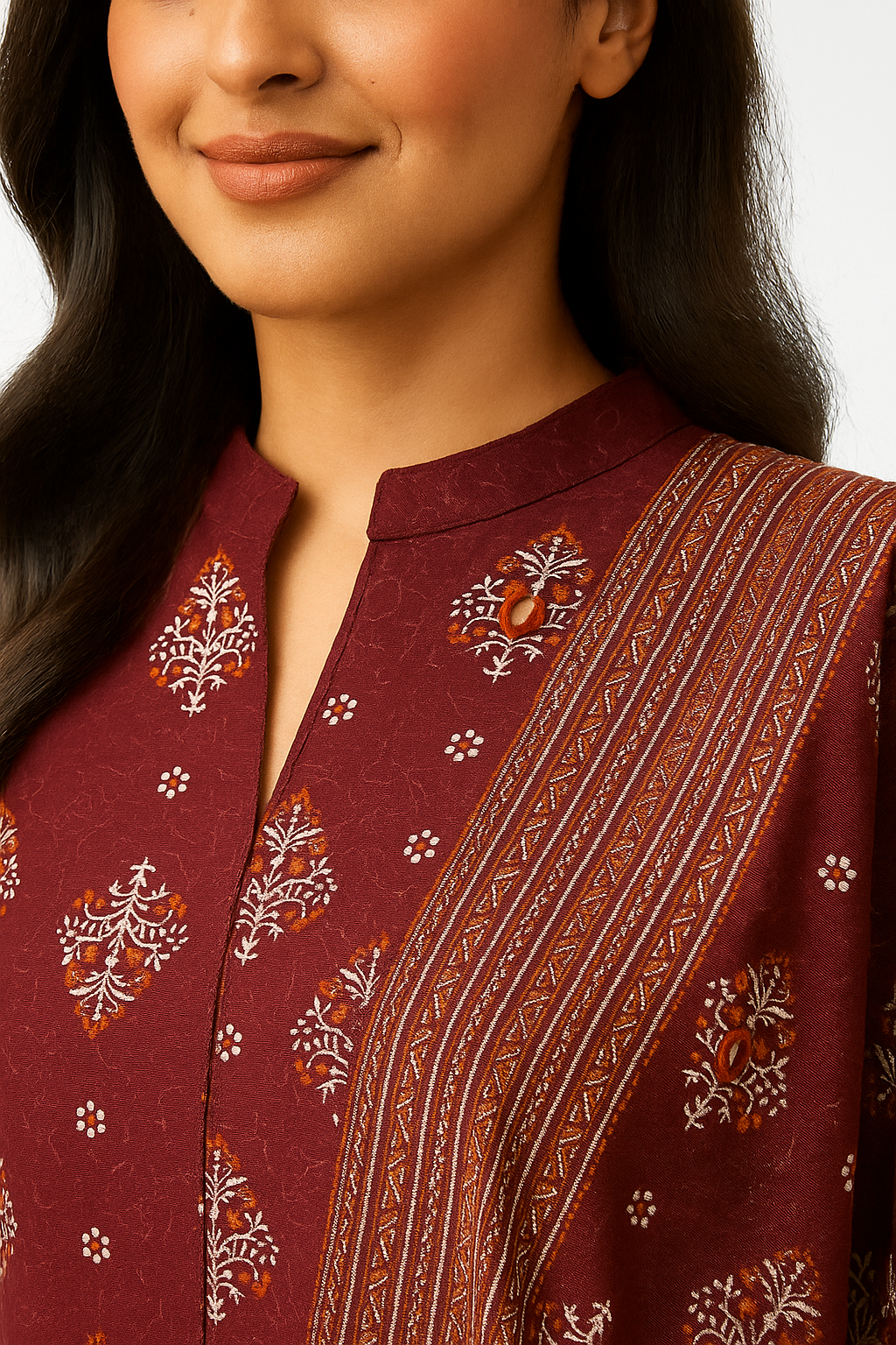 Pure Cotton Maroon Ethnic Suit Featuring All-Over Floral Motifs