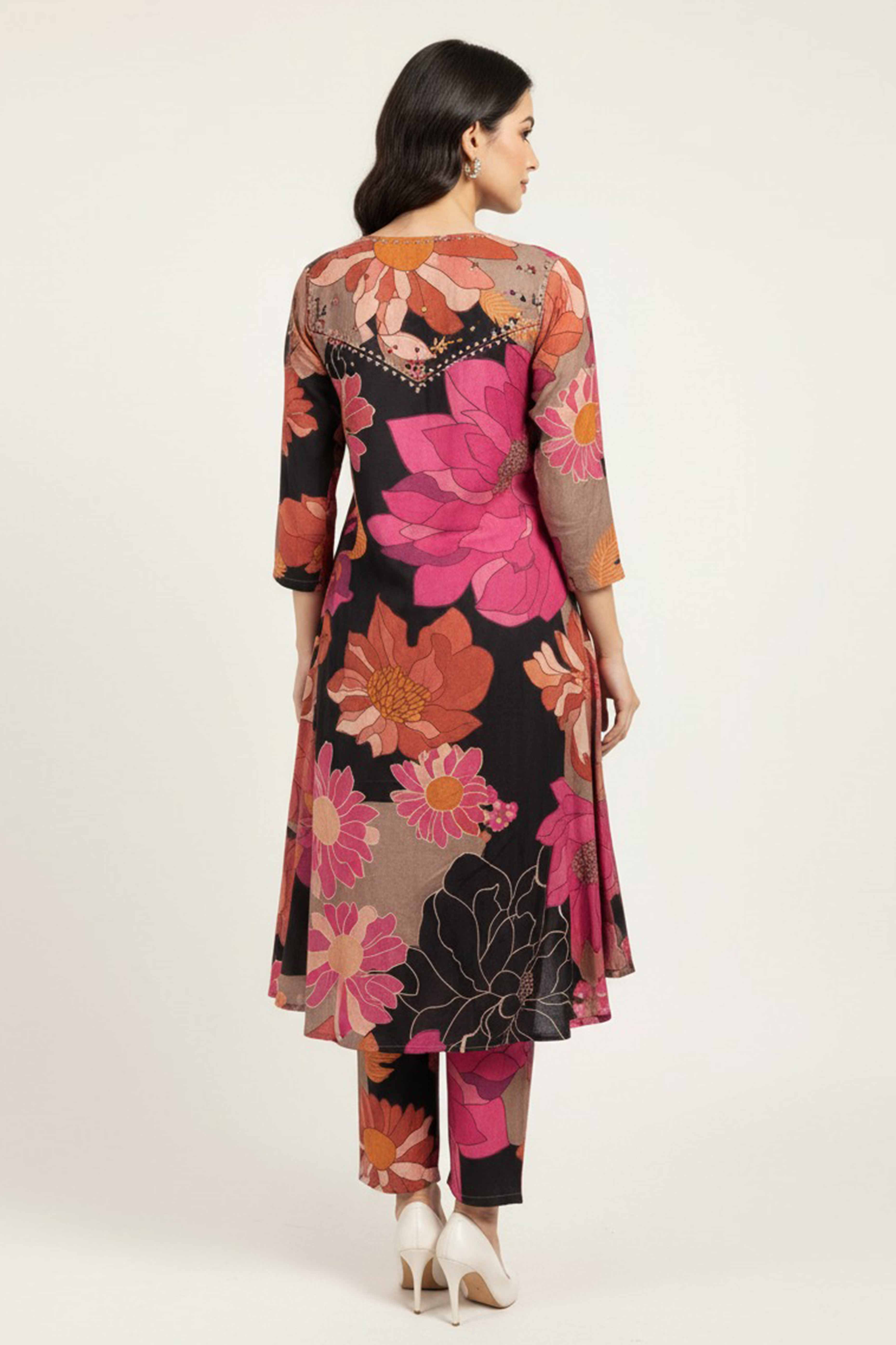 Exclusive A-Line Muslin Top Bottom Set with Multicolor Floral Prints