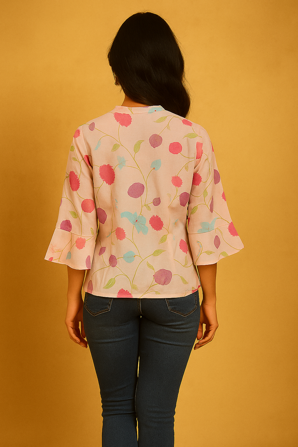 Casual Wear Baby Pink Muslin Shirt with Floral Pattern