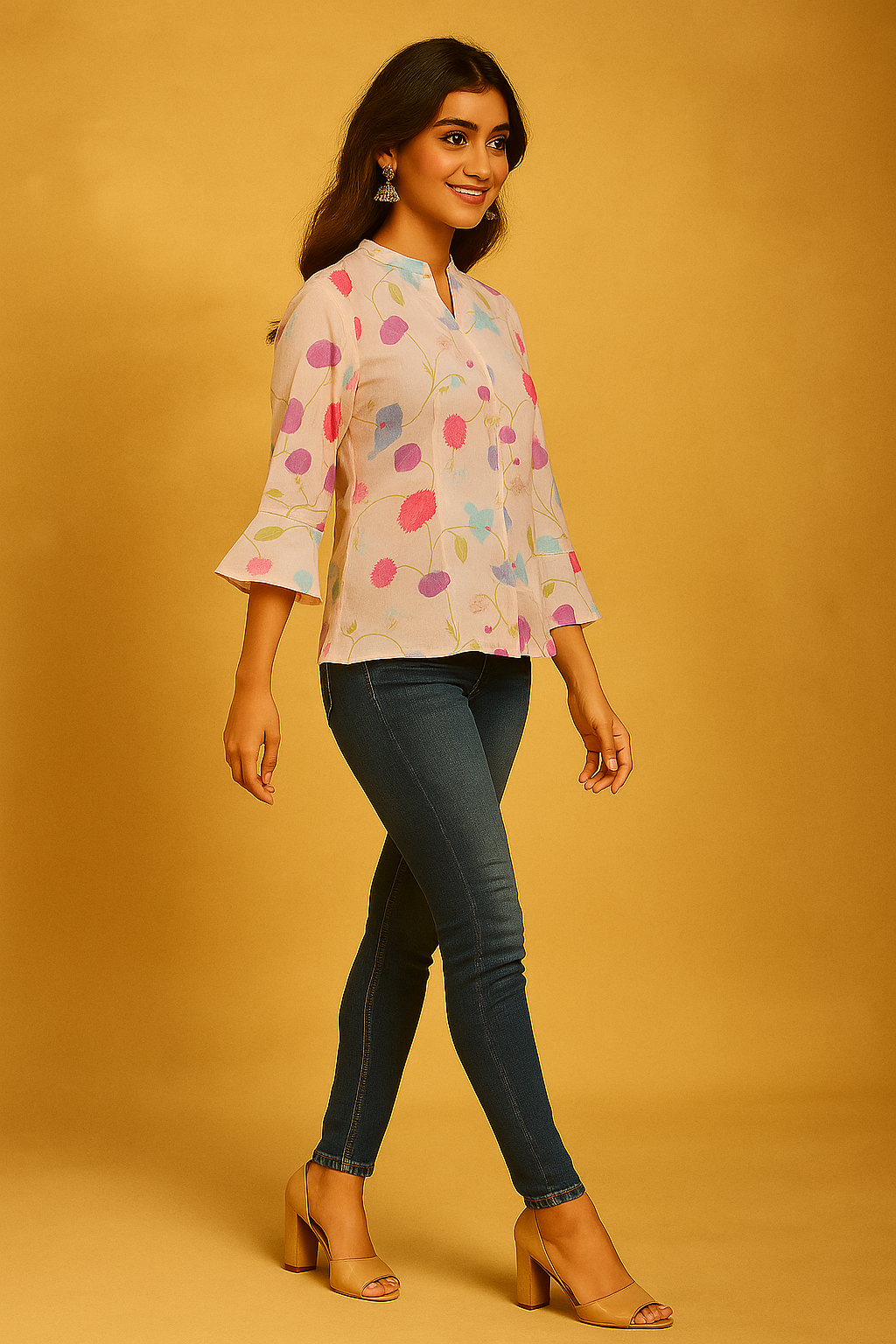 Casual Wear Baby Pink Muslin Shirt with Floral Pattern