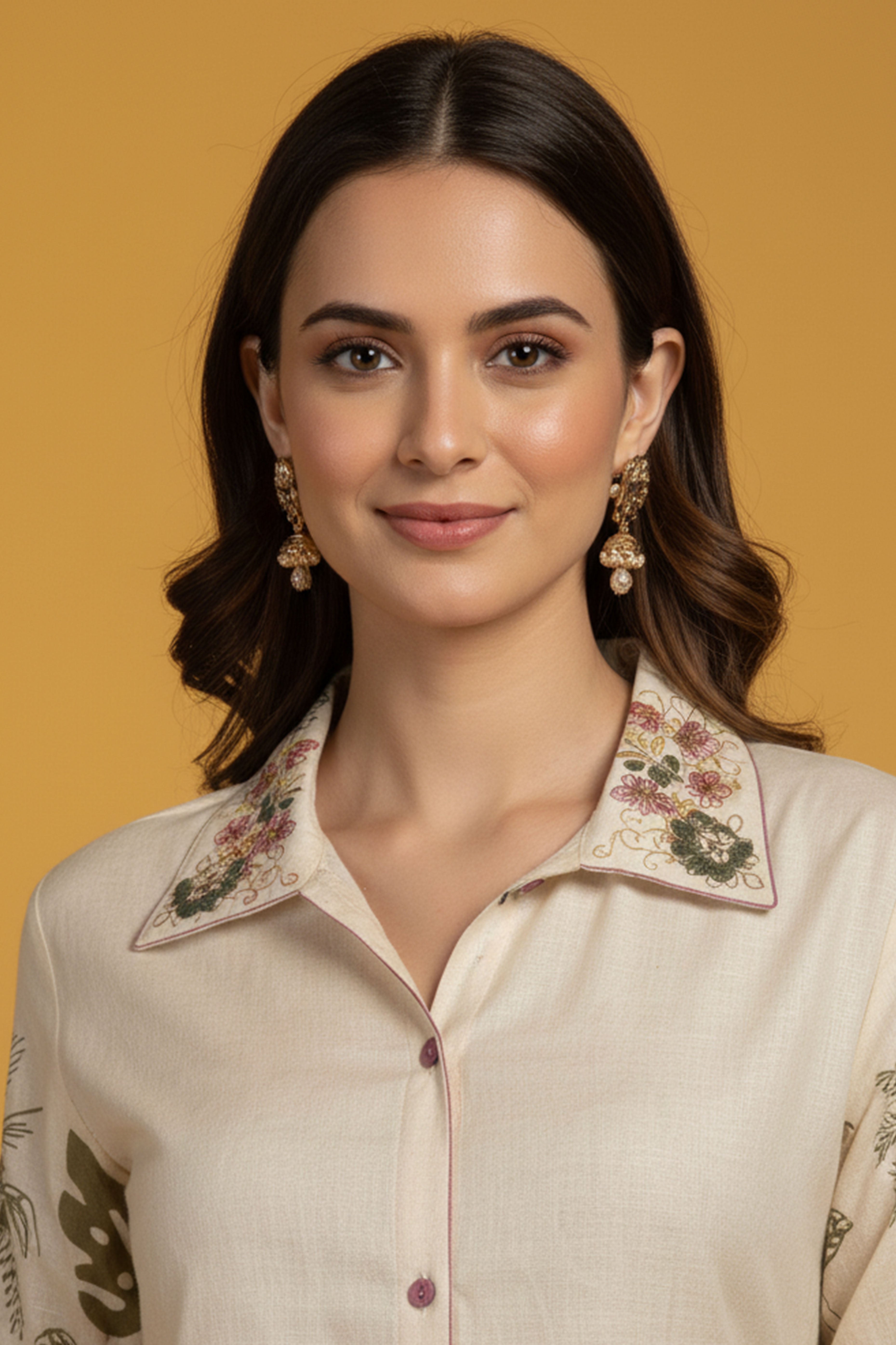 Off White Pure Cotton Flex Top Bottom Set with Floral Designs