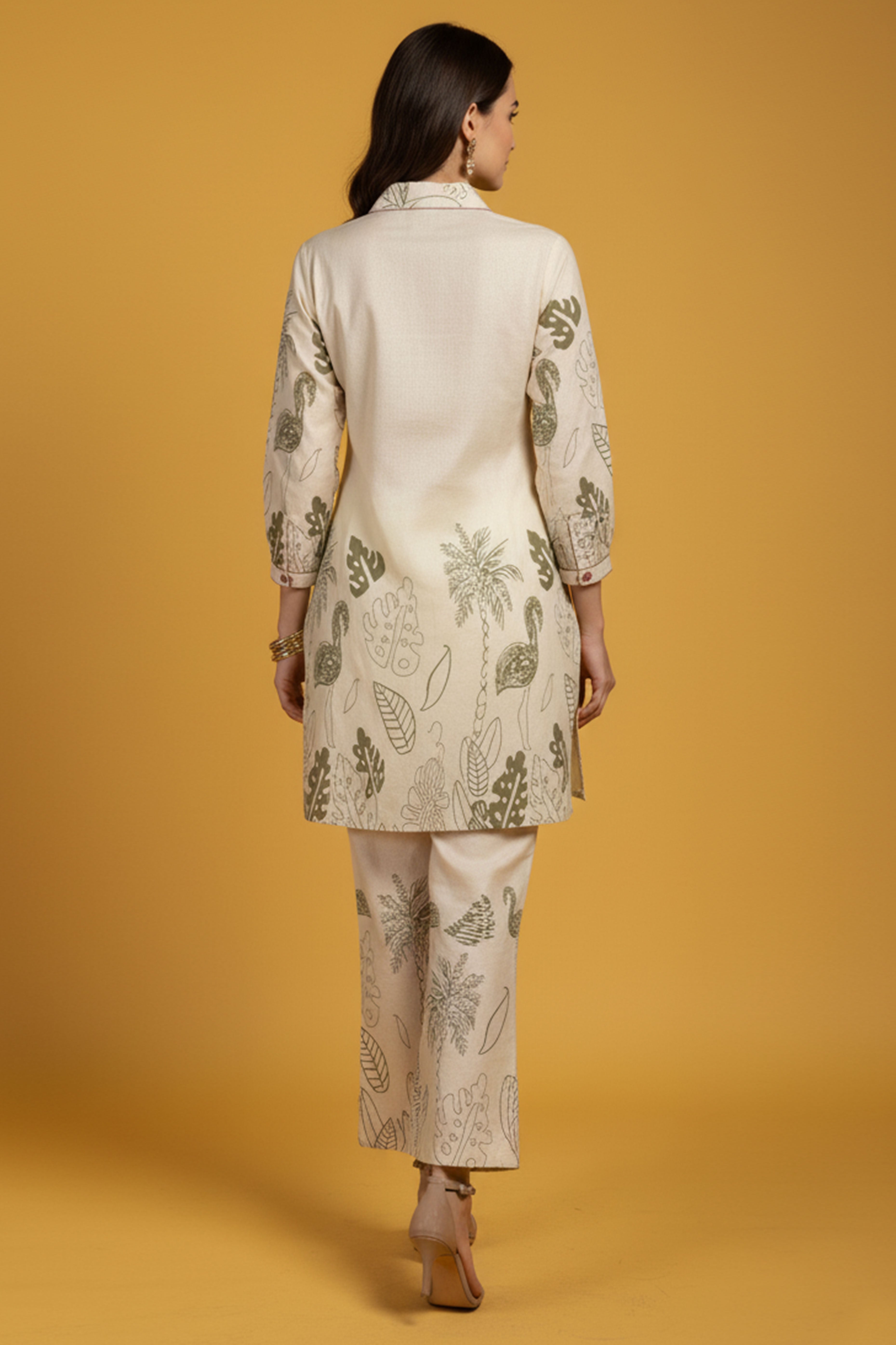 Off White Pure Cotton Flex Top Bottom Set with Floral Designs