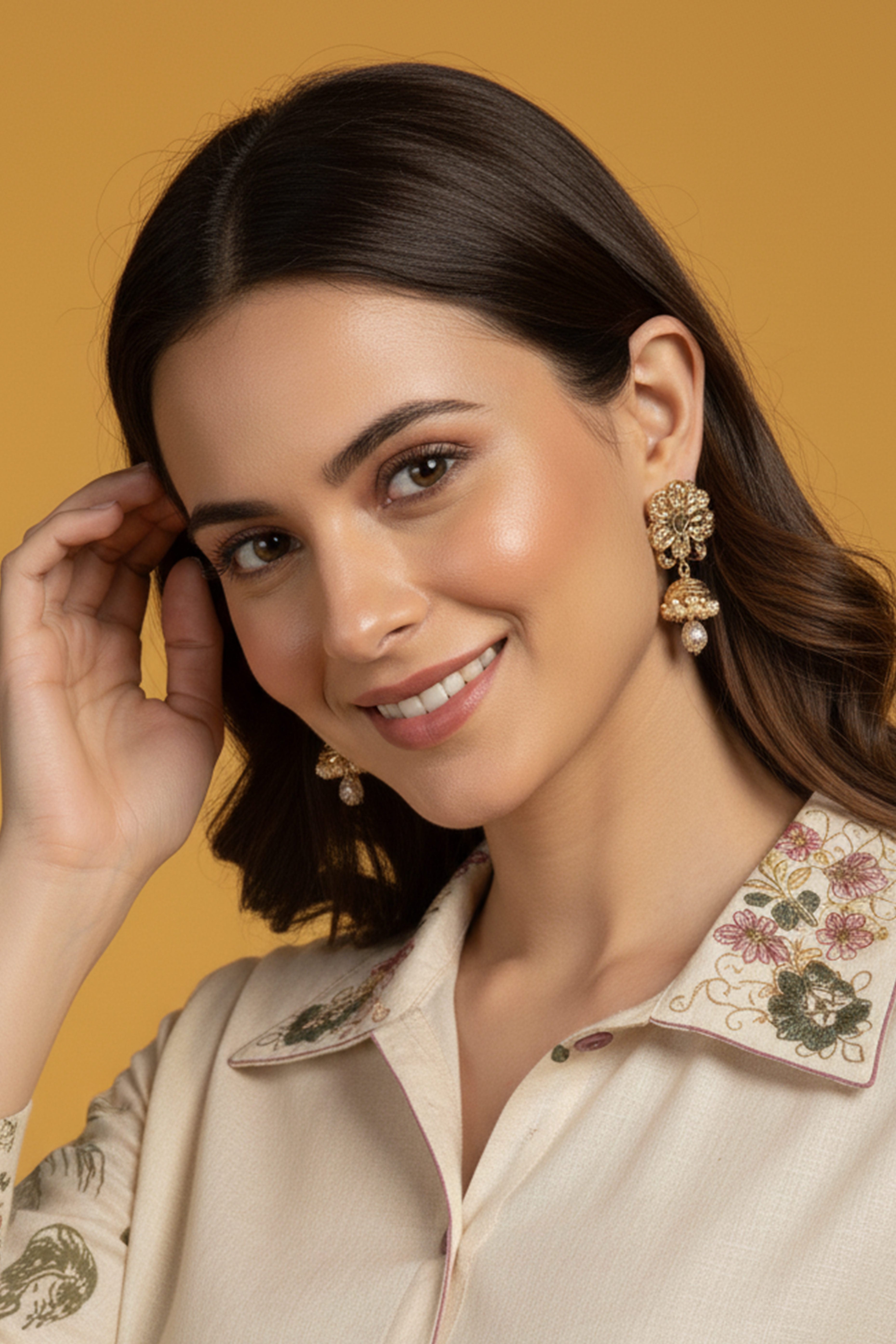 Off White Pure Cotton Flex Top Bottom Set with Floral Designs