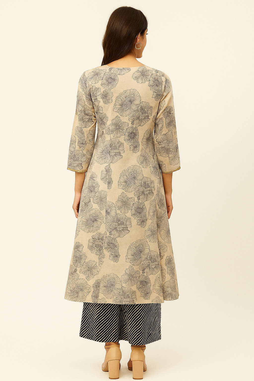 Off White Floral Printed Anarkali Suit in Premium Pure Cotton Fabric