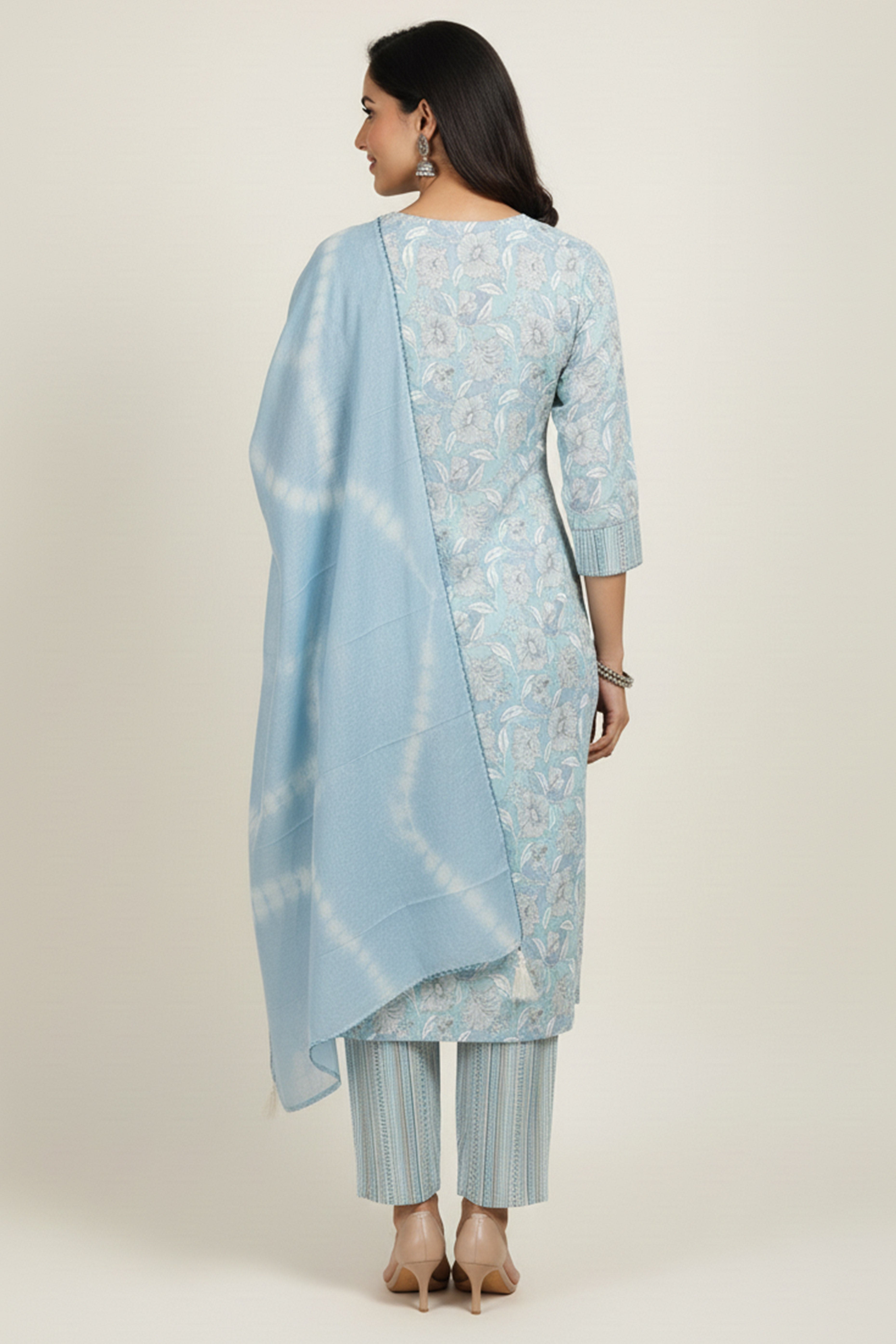 Powder Blue Floral Printed Pure Cotton Straight Salwar Suit for Elegant Day Wear